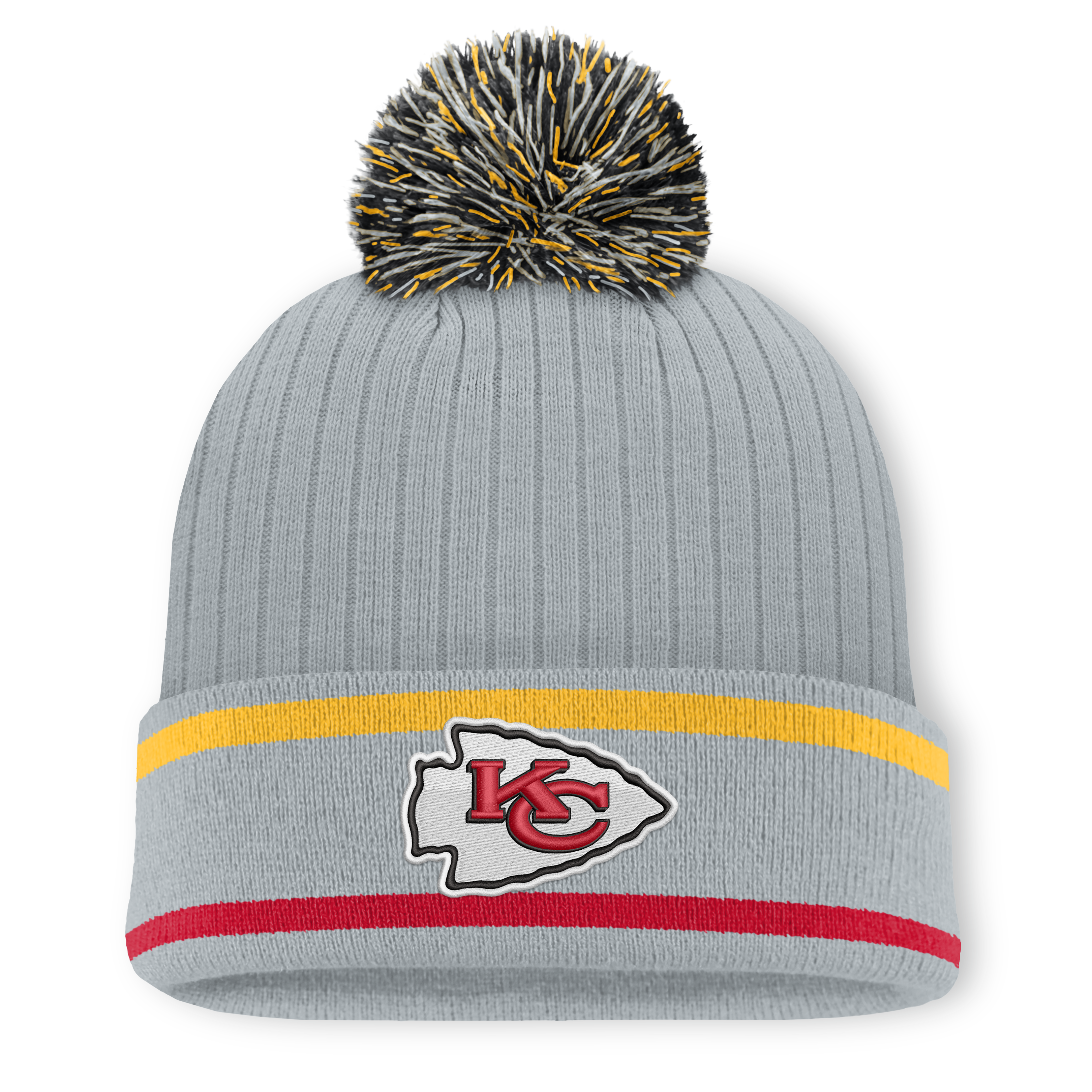 Men's Fanatics Gray Kansas City Chiefs Fissure Cuffed Knit Hat with Pom