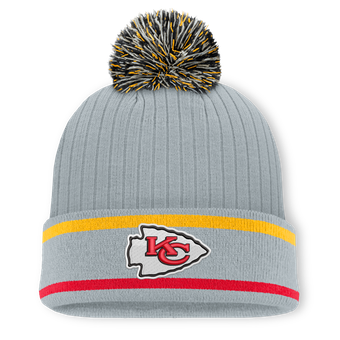 Men's Fanatics Gray Kansas City Chiefs Fissure Cuffed Knit Hat with Pom