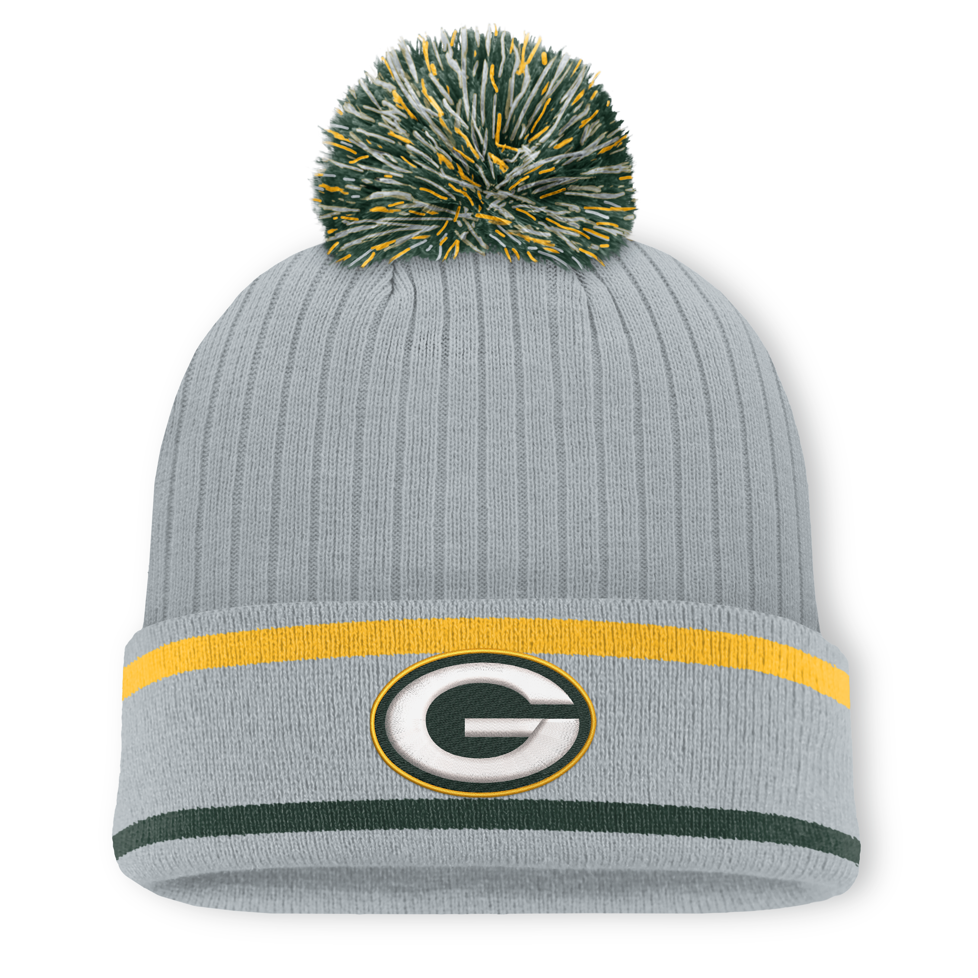 Men's Fanatics Gray Green Bay Packers Fissure Cuffed Knit Hat with Pom