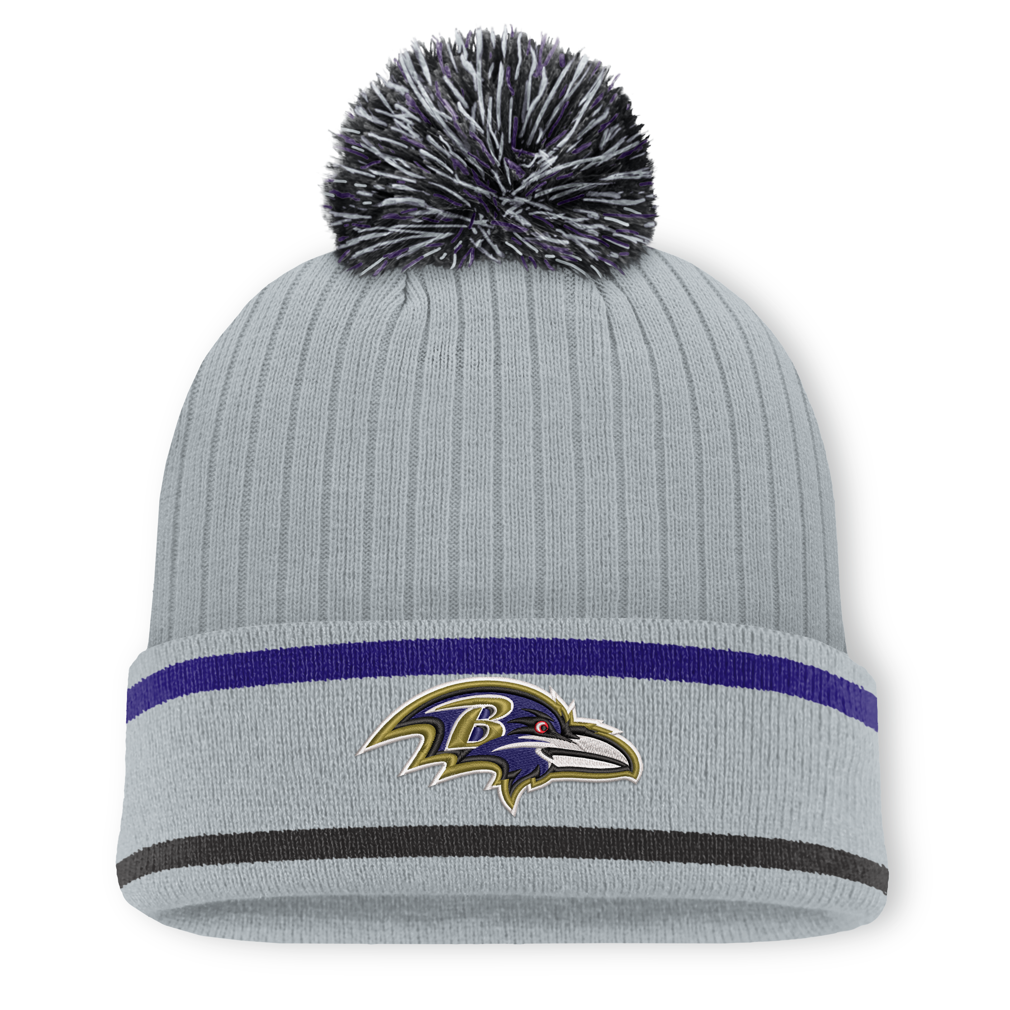 Men's Fanatics Gray Baltimore Ravens Fissure Cuffed Knit Hat with Pom