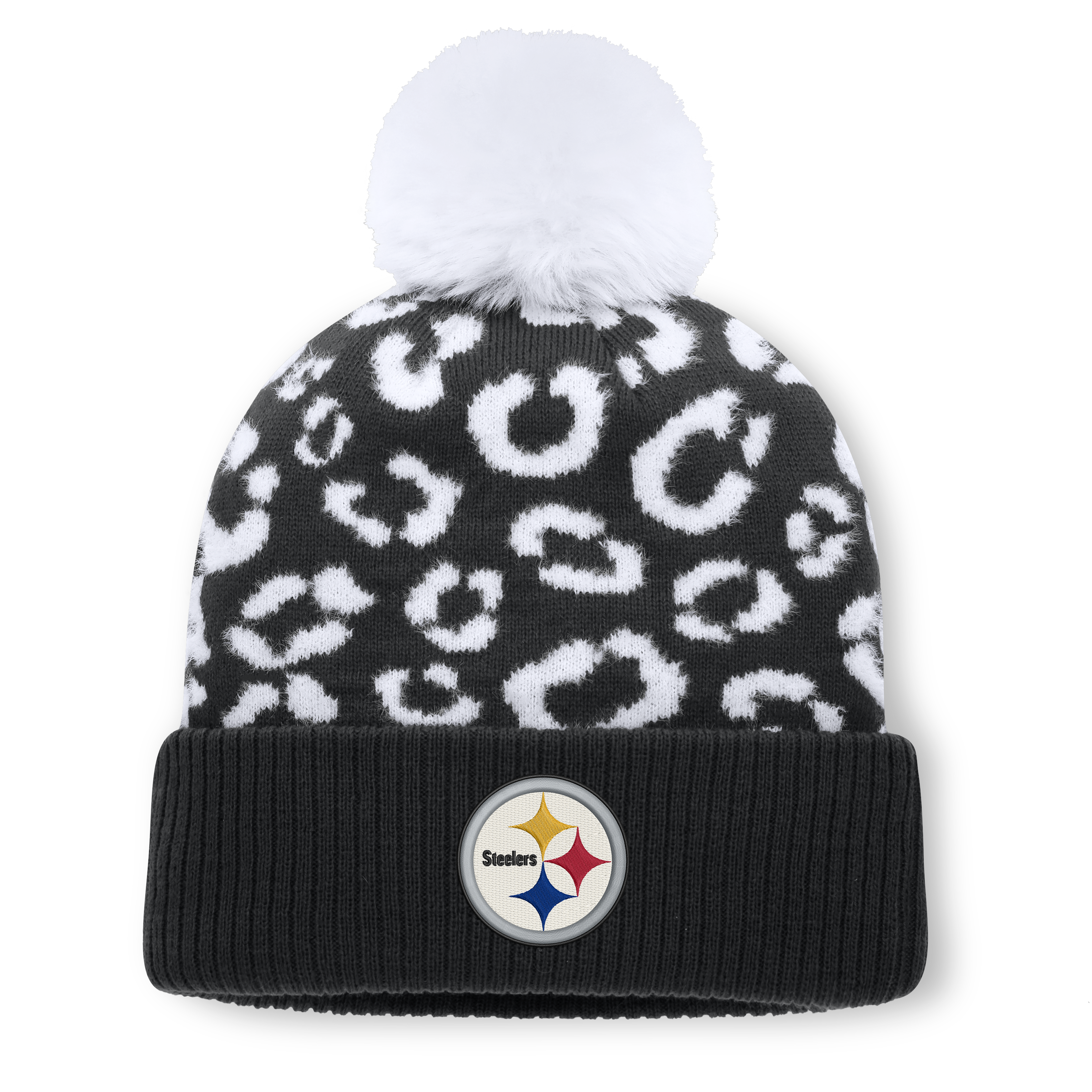 Women's Fanatics Black Pittsburgh Steelers Blur Cuffed Knit Hat with Pom