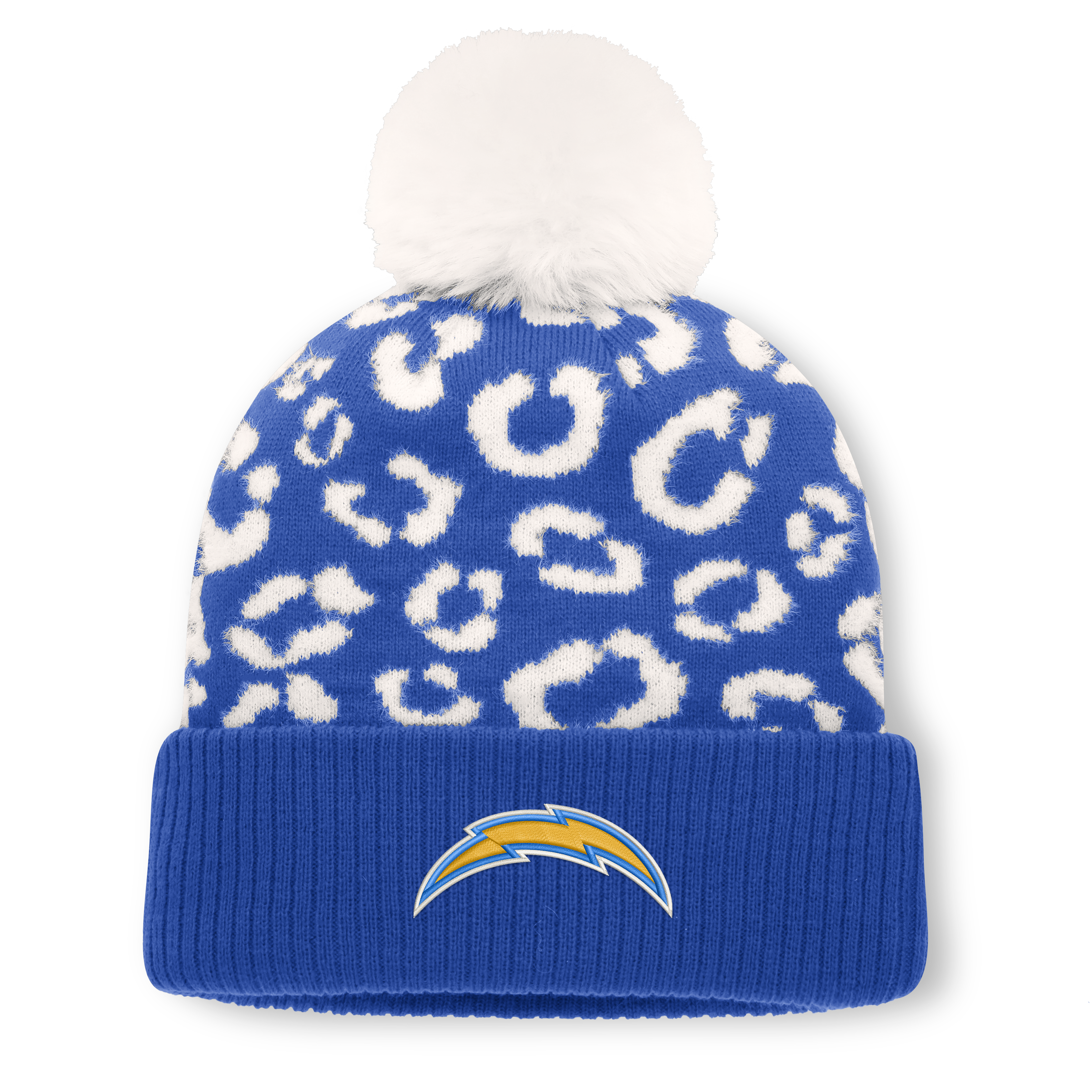 Women's Fanatics Blue Los Angeles Chargers Blur Cuffed Knit Hat with Pom