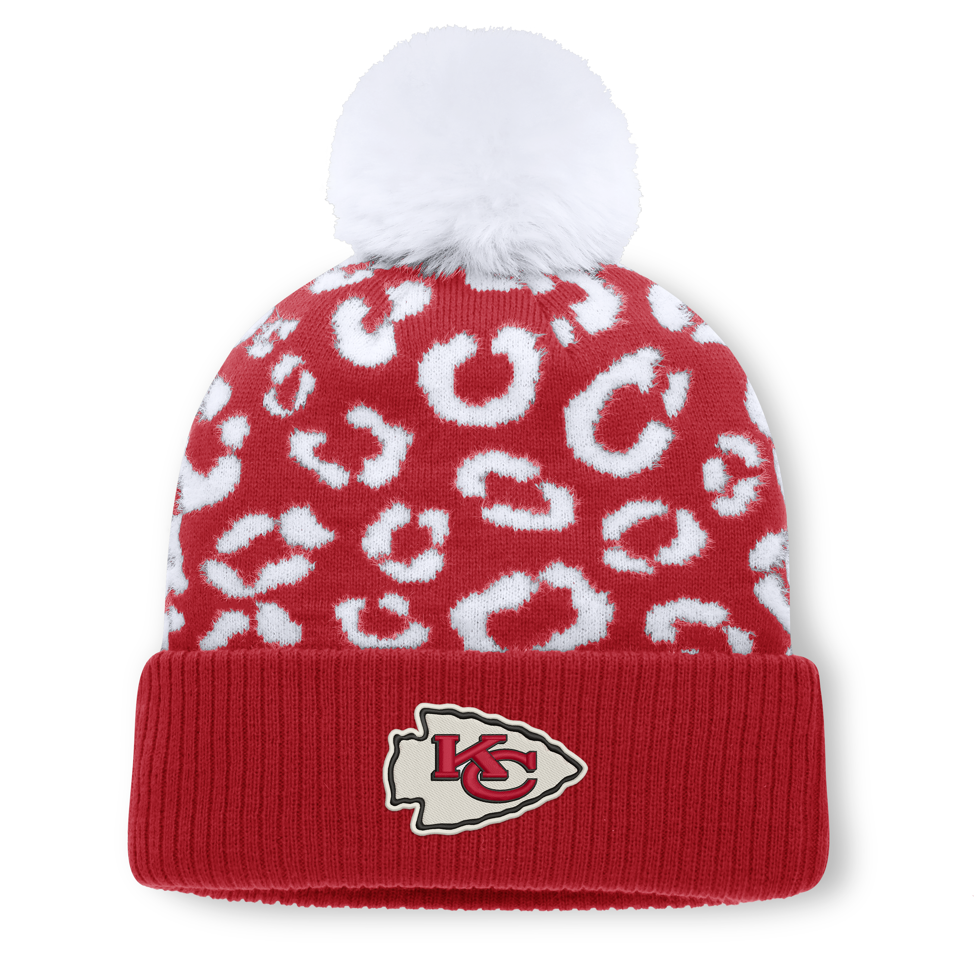 Women's Fanatics Red Kansas City Chiefs Blur Cuffed Knit Hat with Pom