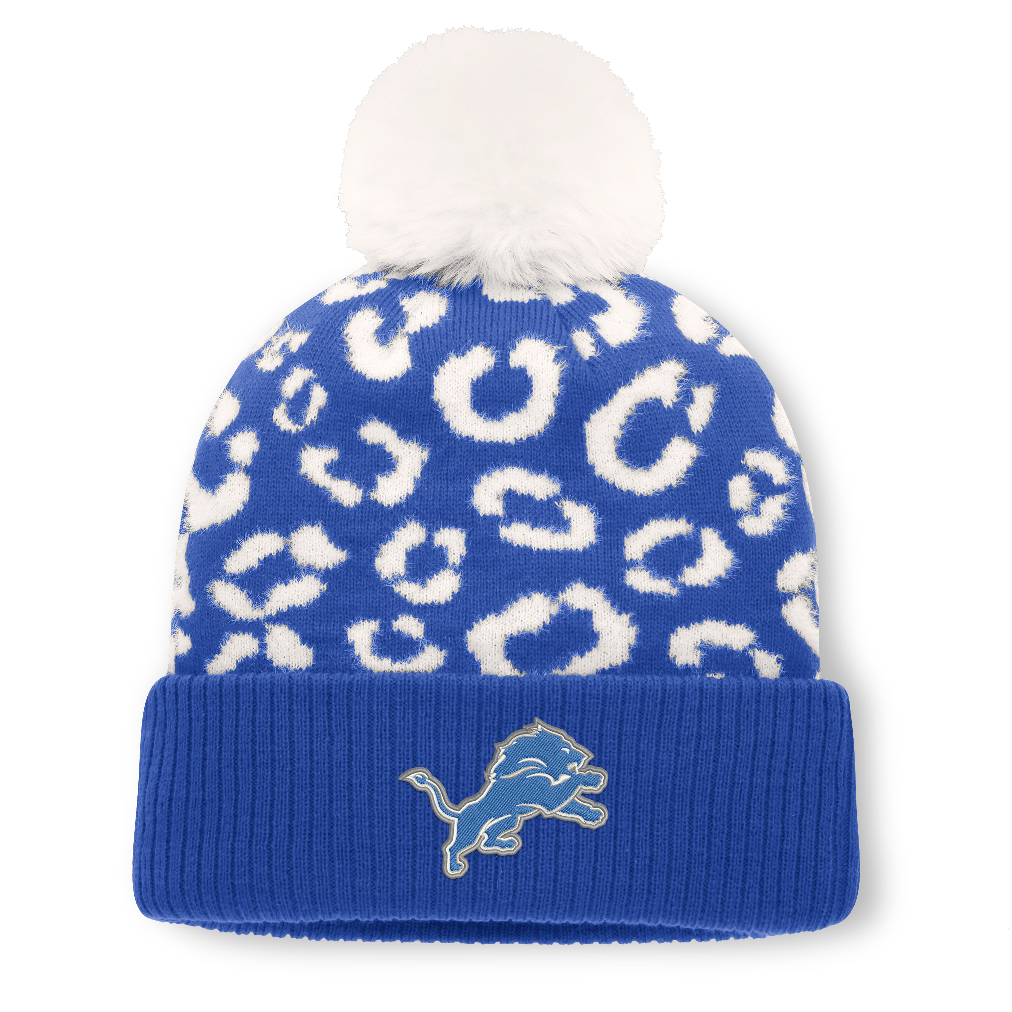 Women's Fanatics Blue/White Detroit Lions Blur Cuffed Knit Hat with Pom