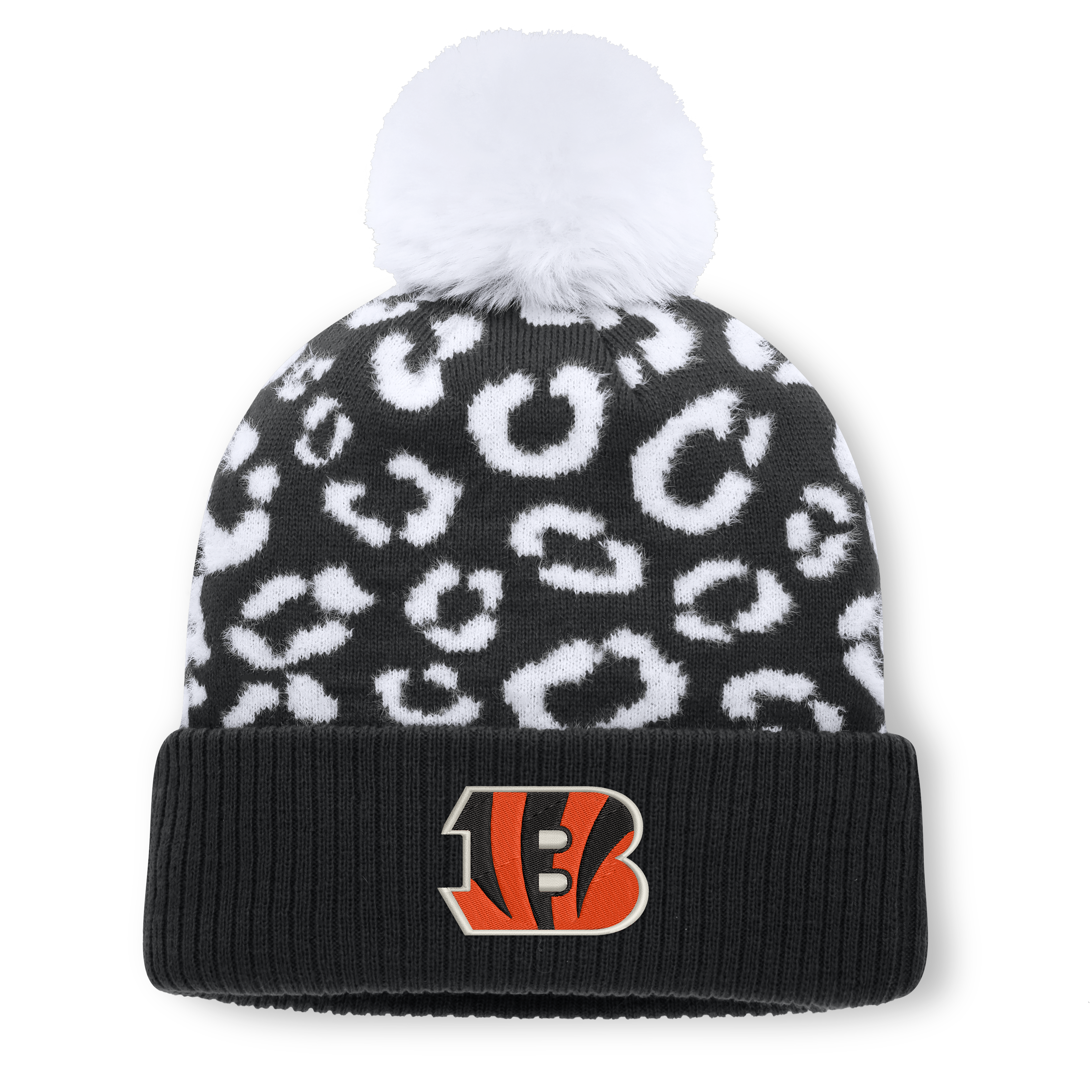 Women's Fanatics Black Cincinnati Bengals Blur Cuffed Knit Hat with Pom