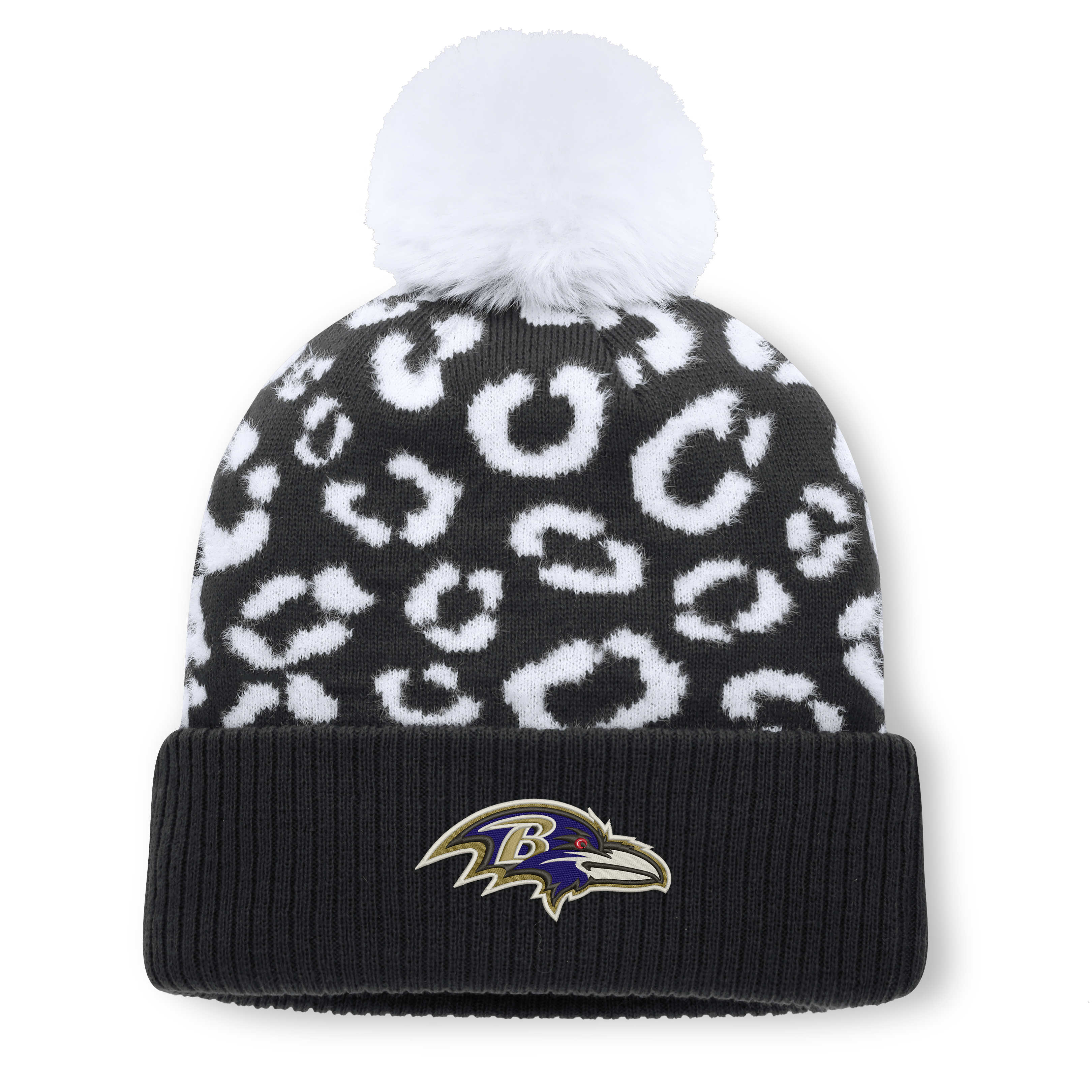 Women's Fanatics Black Baltimore Ravens Blur Cuffed Knit Hat with Pom