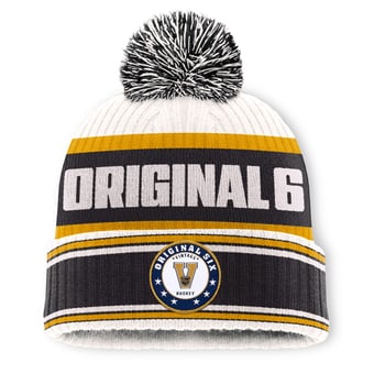 Men's Fanatics Cream/Black Original Six Cuffed Knit Hat with Pom