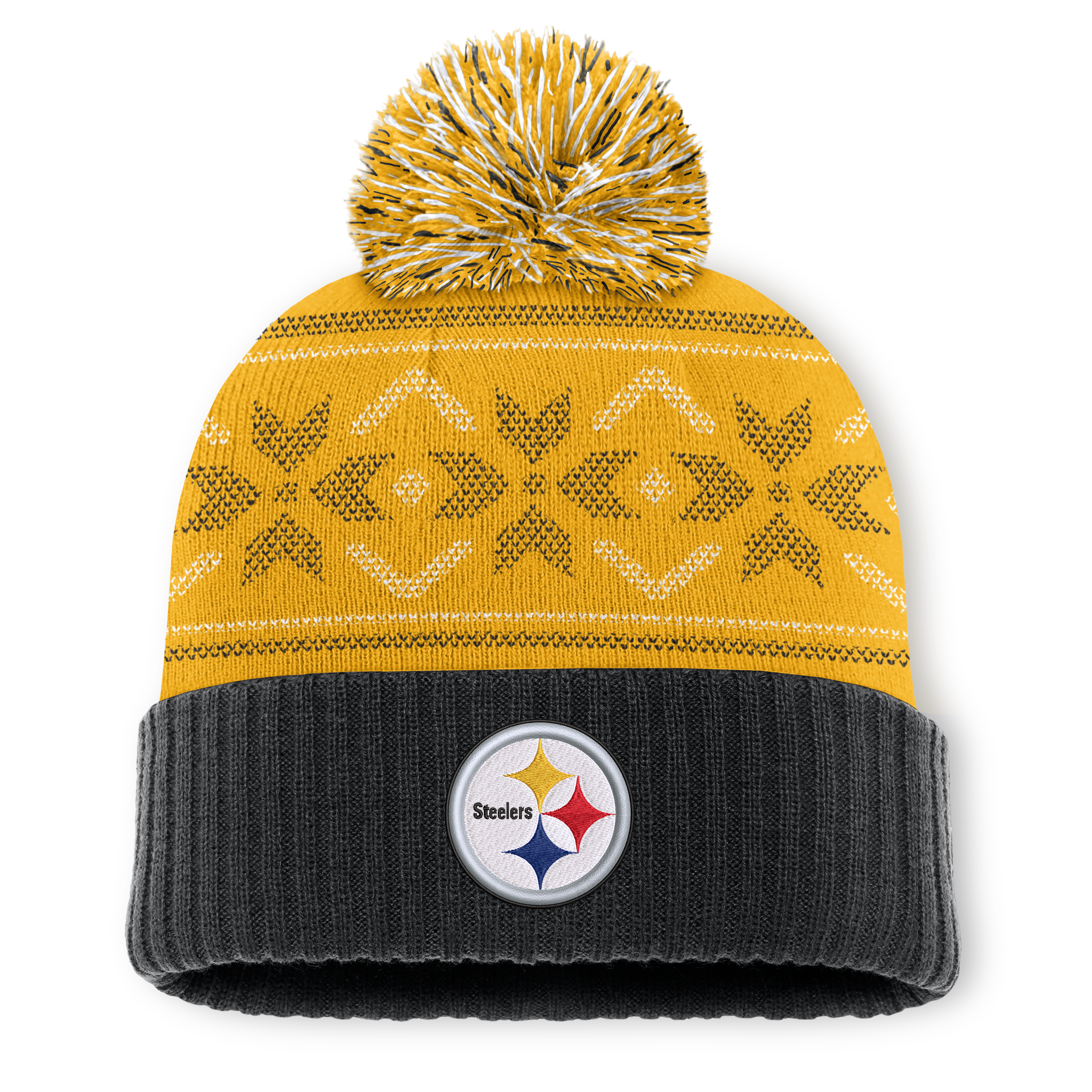 Men's Fanatics Black/Gold Pittsburgh Steelers Snowday Cuffed Knit Hat with Pom