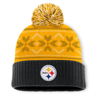 Men's Fanatics Black/Gold Pittsburgh Steelers Snowday Cuffed Knit Hat with Pom