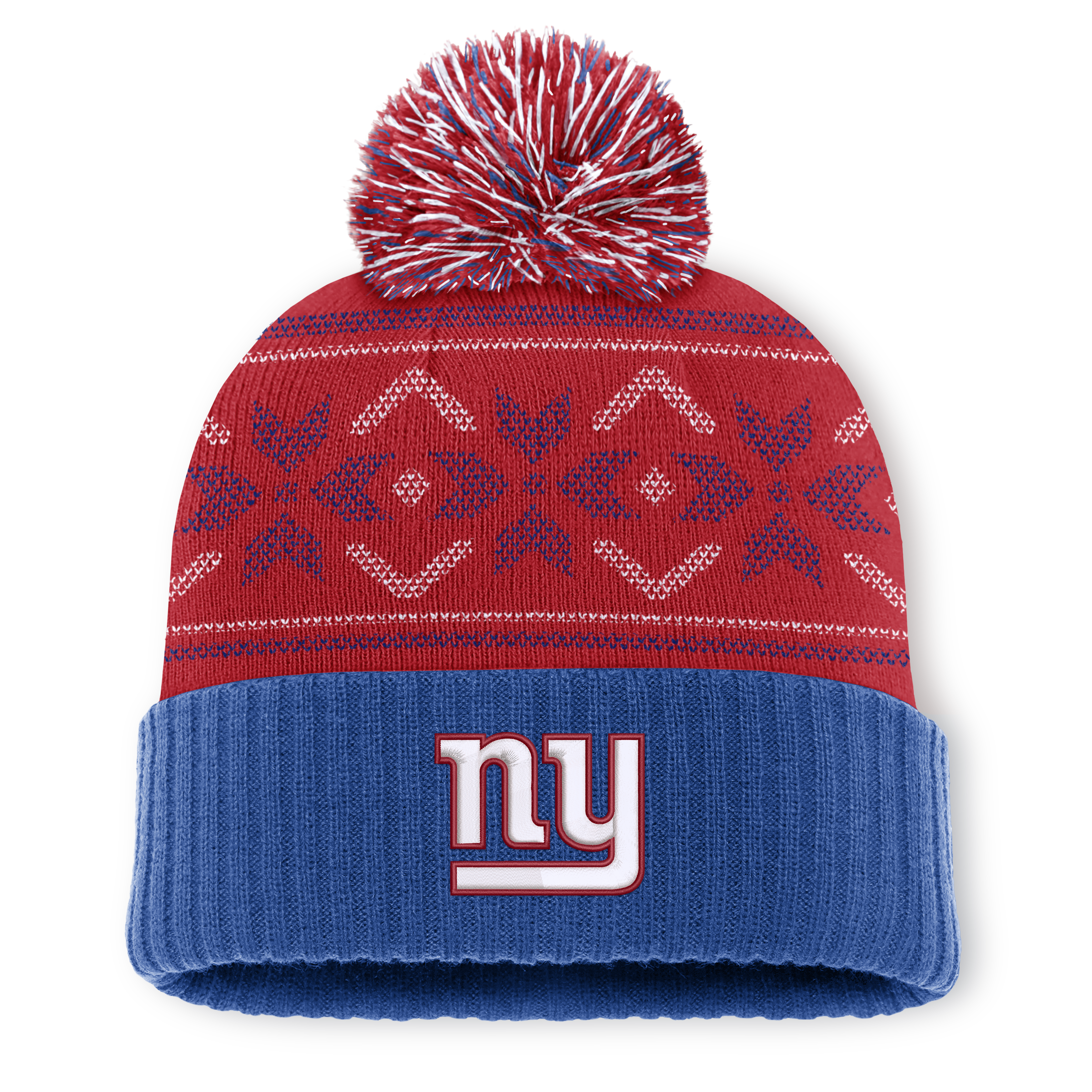 Men's Fanatics Royal/Red New York Giants Snowday Cuffed Knit Hat with Pom