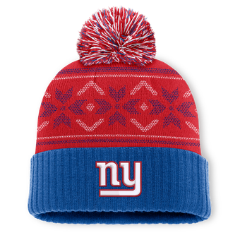 Men's Fanatics Royal/Red New York Giants Snowday Cuffed Knit Hat with Pom