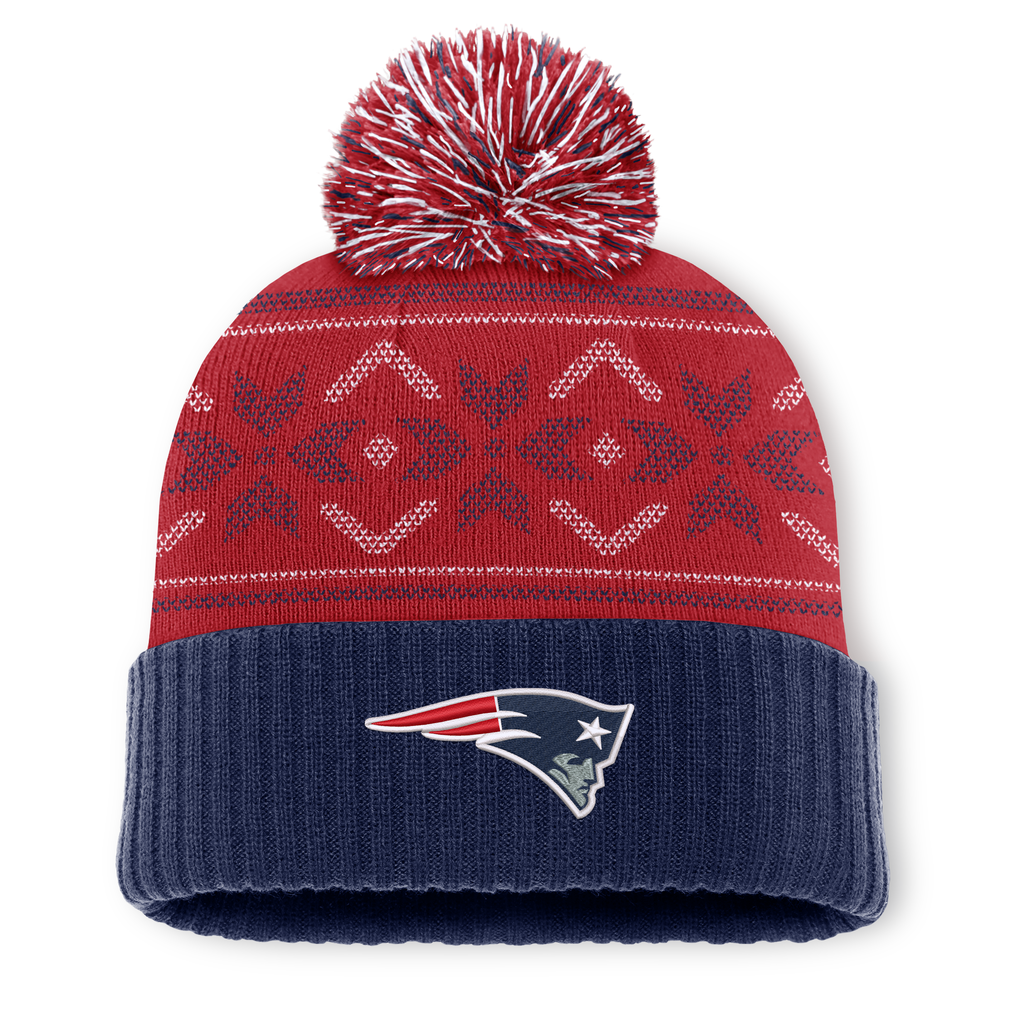 Men's Fanatics Navy/Red New England Patriots Snowday Cuffed Knit Hat with Pom
