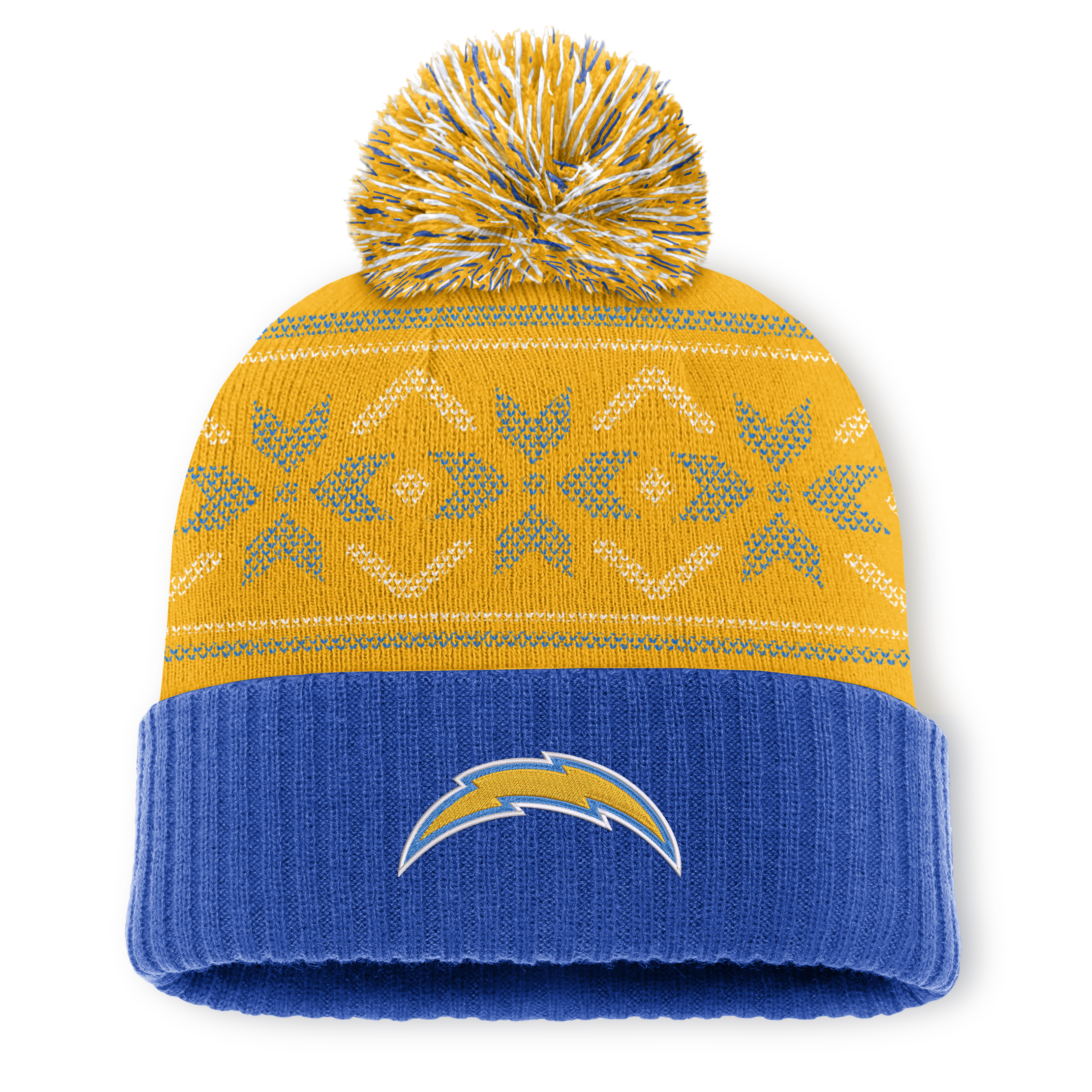 Men's Fanatics Powder Blue/Gold Los Angeles Chargers Snowday Cuffed Knit Hat with Pom