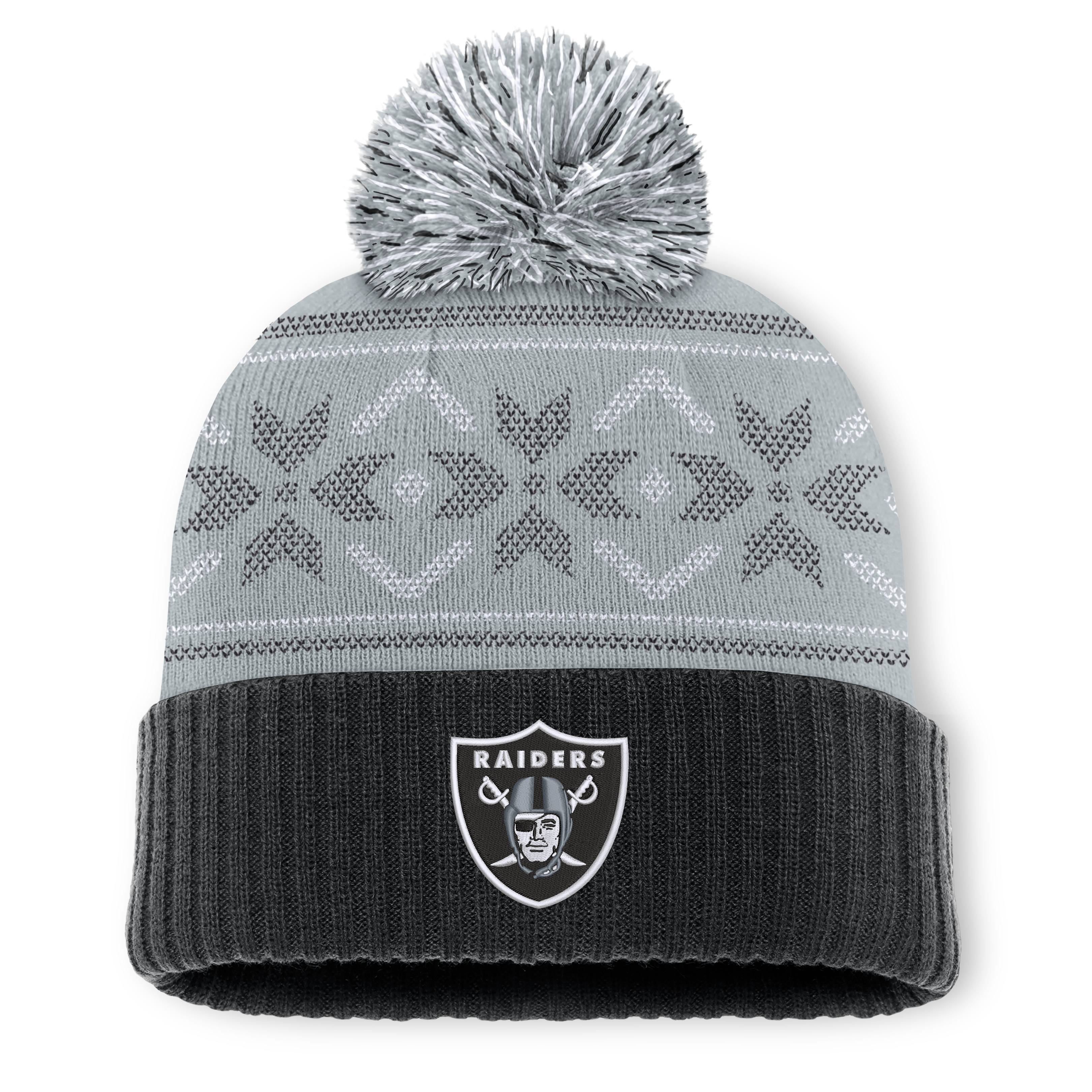 Men's Fanatics Black/Silver Las Vegas Raiders Snowday Cuffed Knit Hat with Pom