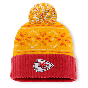Men's Fanatics Red/Yellow Kansas City Chiefs Snowday Cuffed Knit Hat with Pom