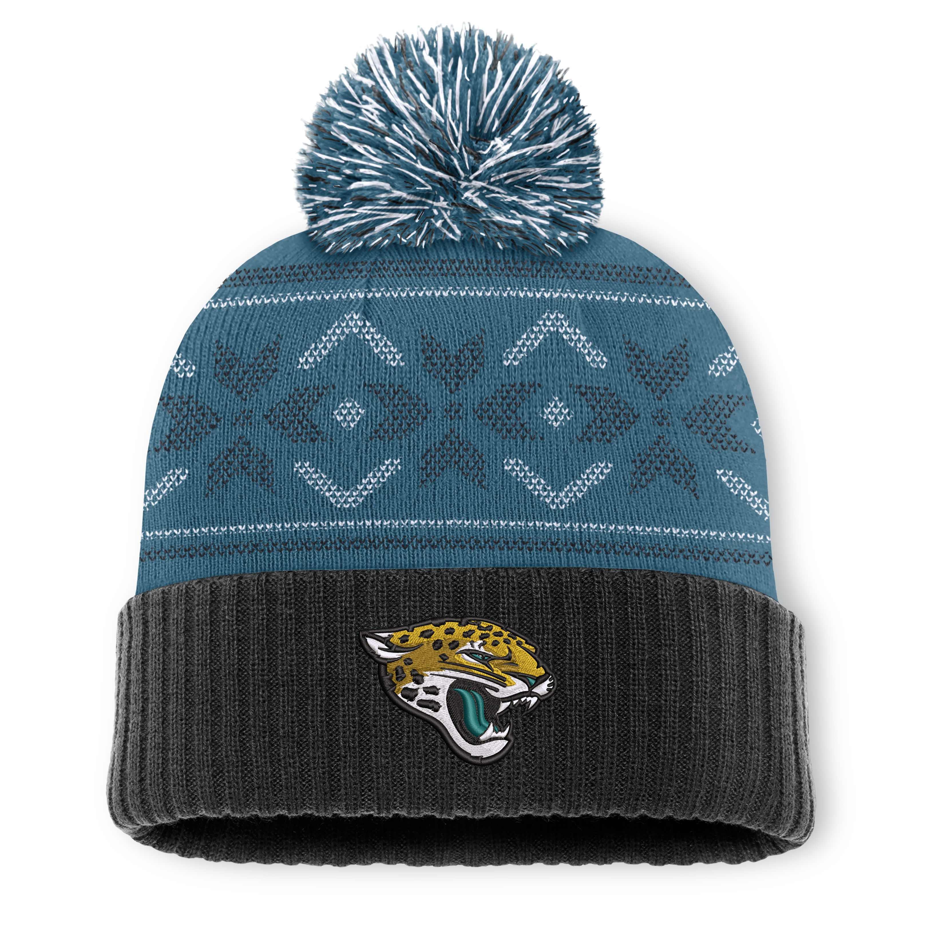 Men's Fanatics Black/Teal Jacksonville Jaguars Snowday Cuffed Knit Hat with Pom