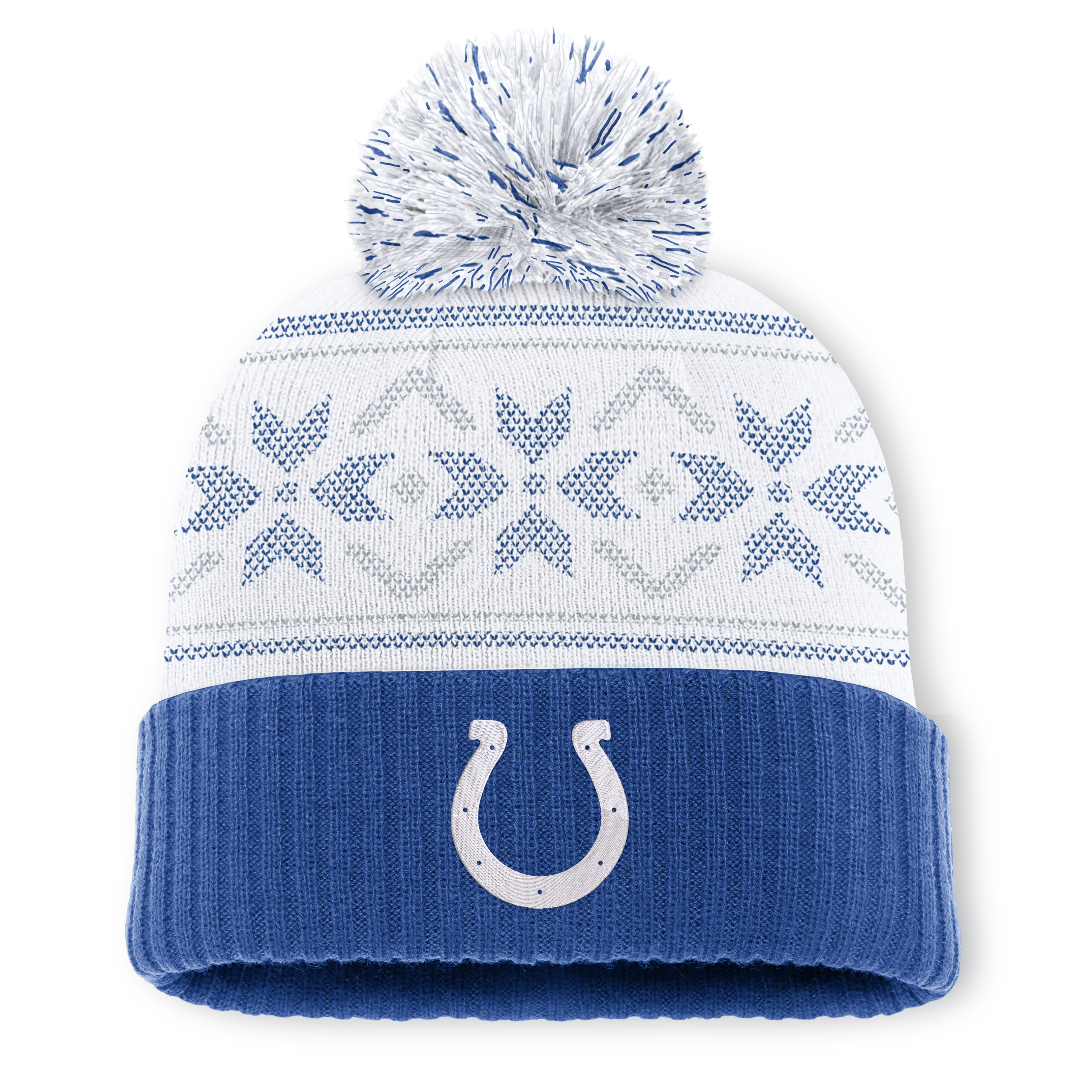 Men's Fanatics Royal/White Indianapolis Colts Snowday Cuffed Knit Hat with Pom