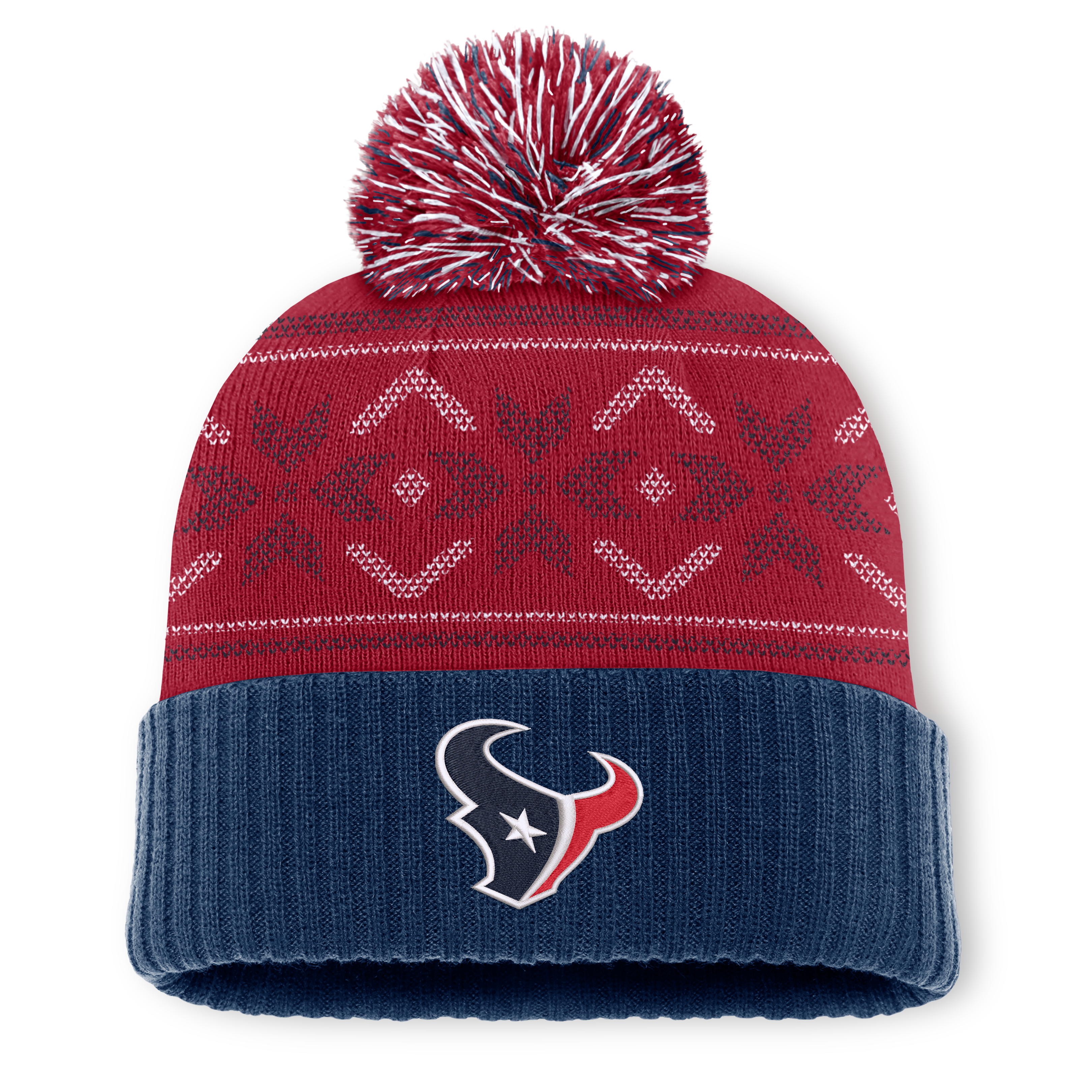 Men's Fanatics Navy/Red Houston Texans Snowday Cuffed Knit Hat with Pom