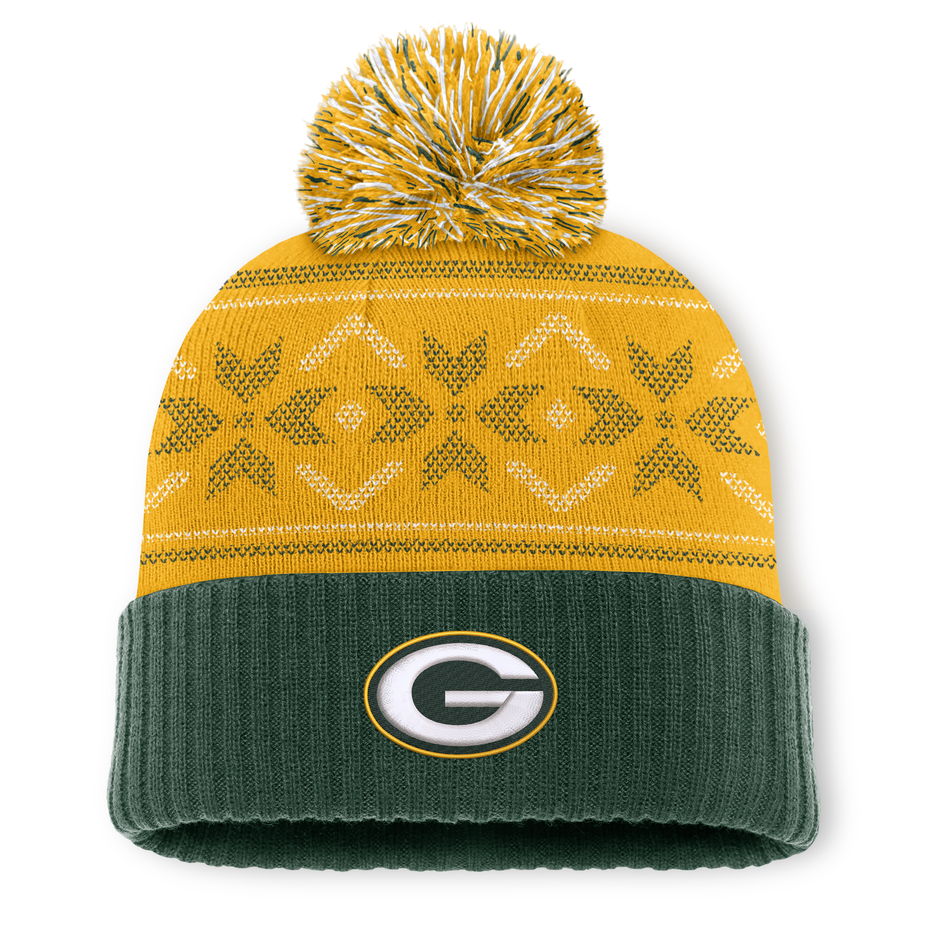 Men's Fanatics Gold/Green Green Bay Packers Snowday Cuffed Knit Hat with Pom