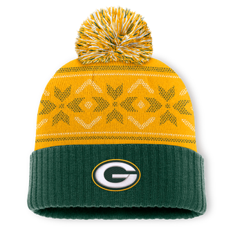 Men's Fanatics Gold/Green Green Bay Packers Snowday Cuffed Knit Hat with Pom
