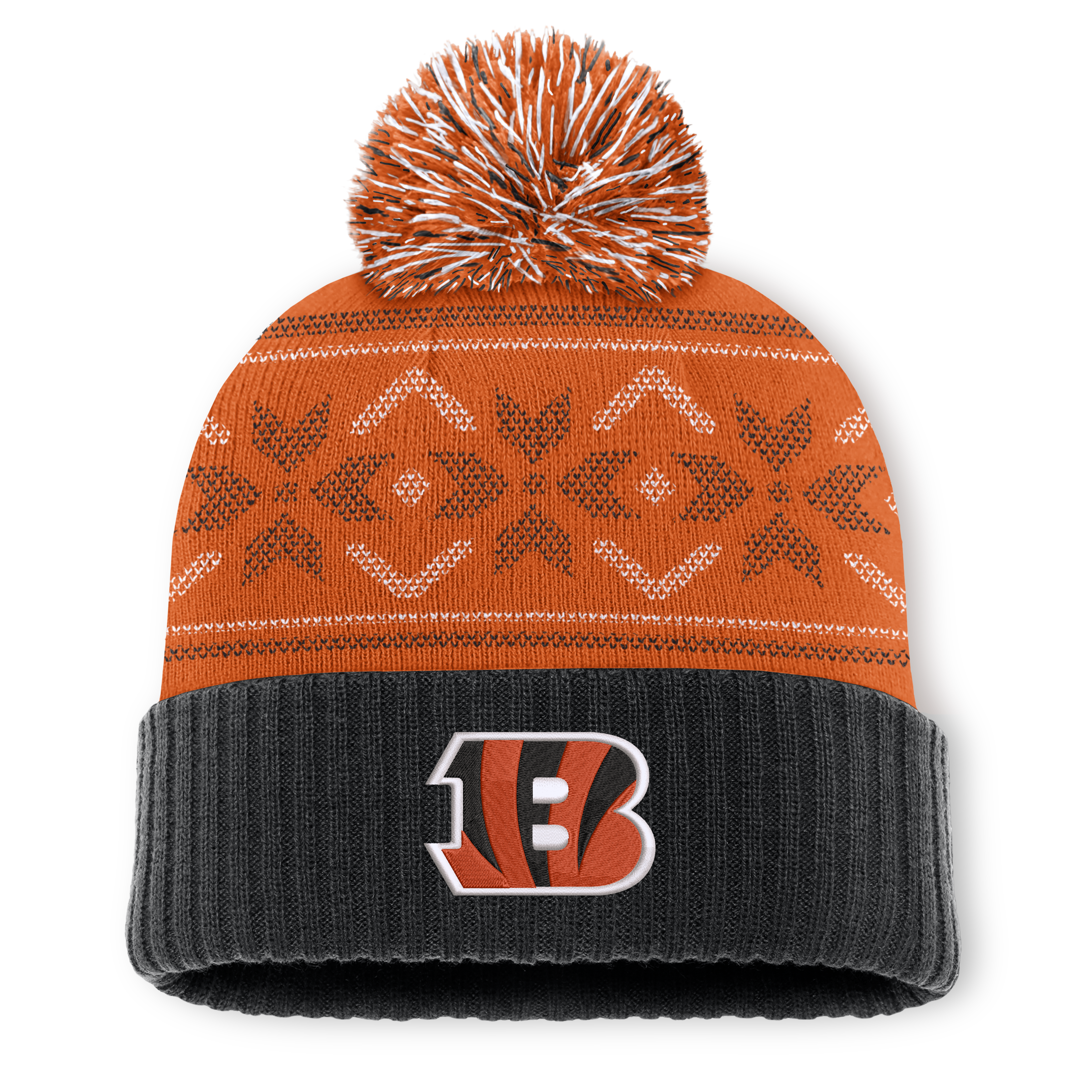 Men's Fanatics Black/Orange Cincinnati Bengals Snowday Cuffed Knit Hat with Pom