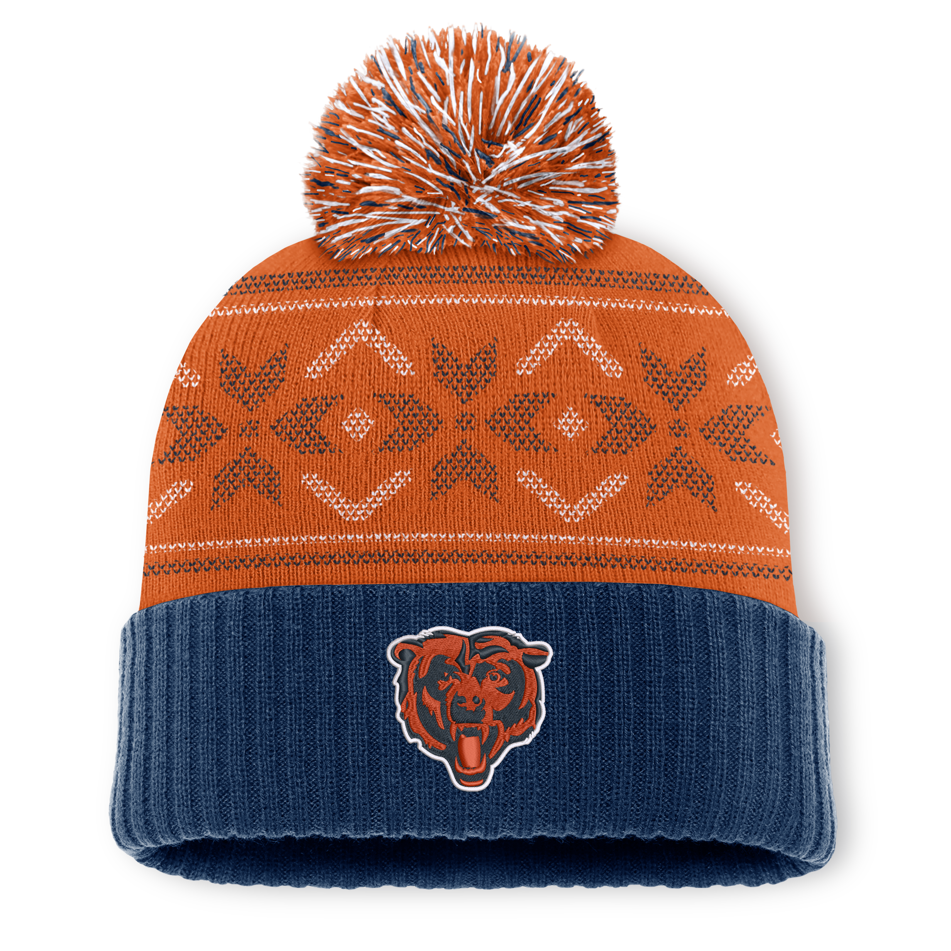 Men's Fanatics Navy/Orange Chicago Bears Snowday Cuffed Knit Hat with Pom