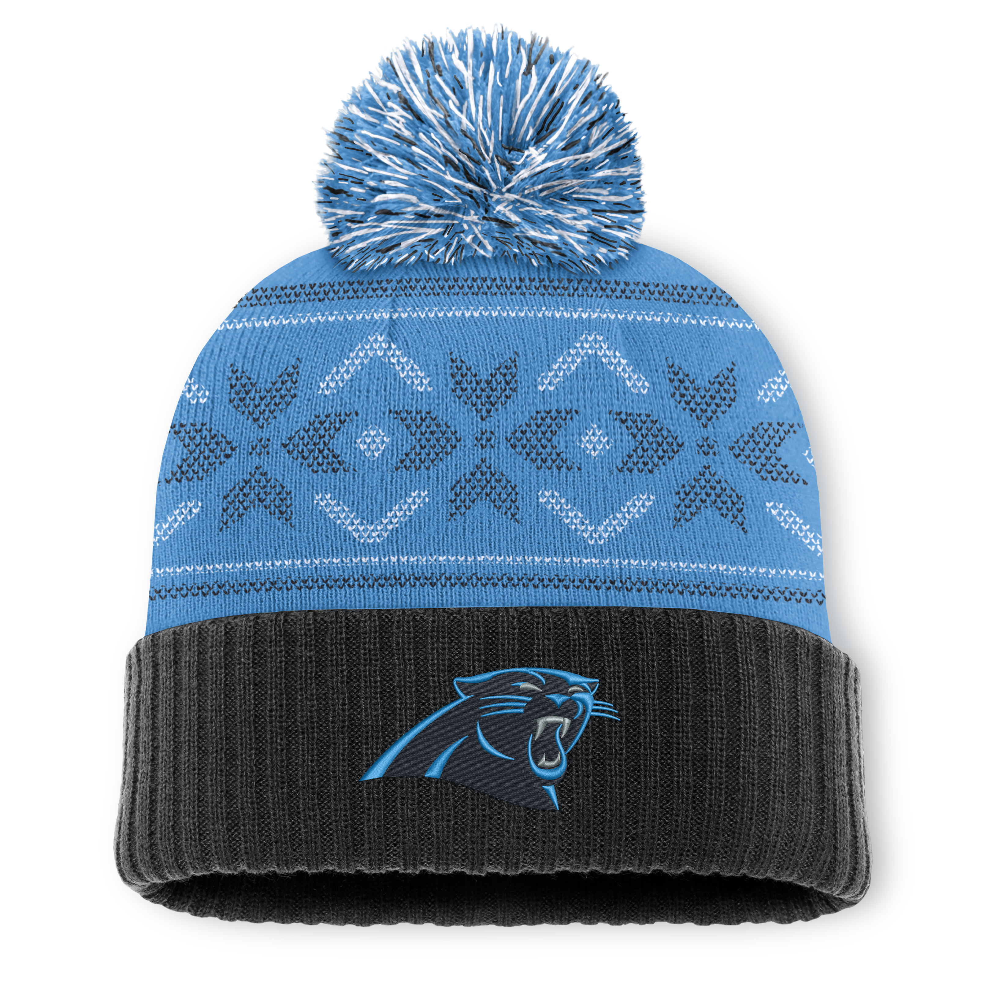 Men's Fanatics Black/Blue Carolina Panthers Snowday Cuffed Knit Hat with Pom