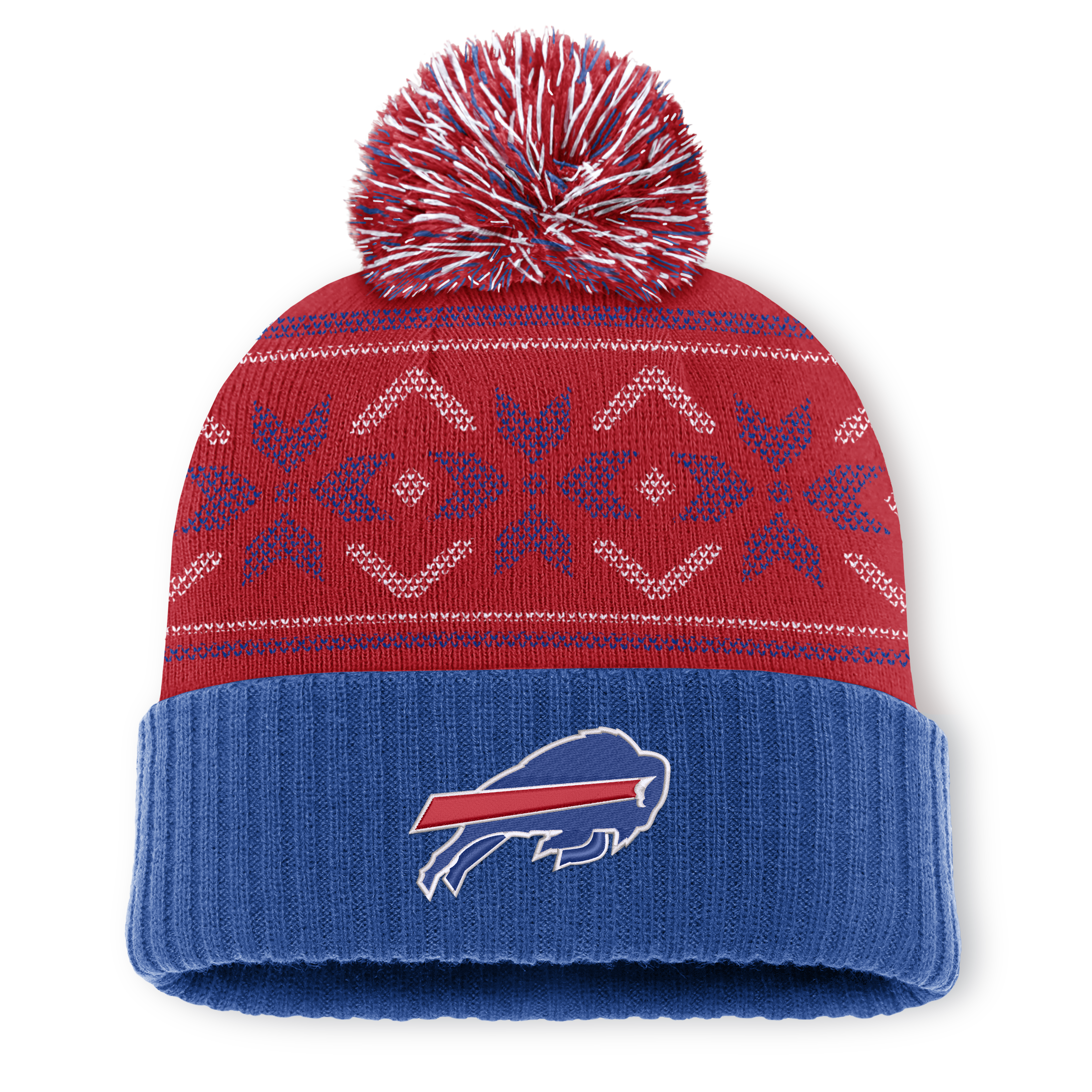 Men's Fanatics Royal/Red Buffalo Bills Snowday Cuffed Knit Hat with Pom