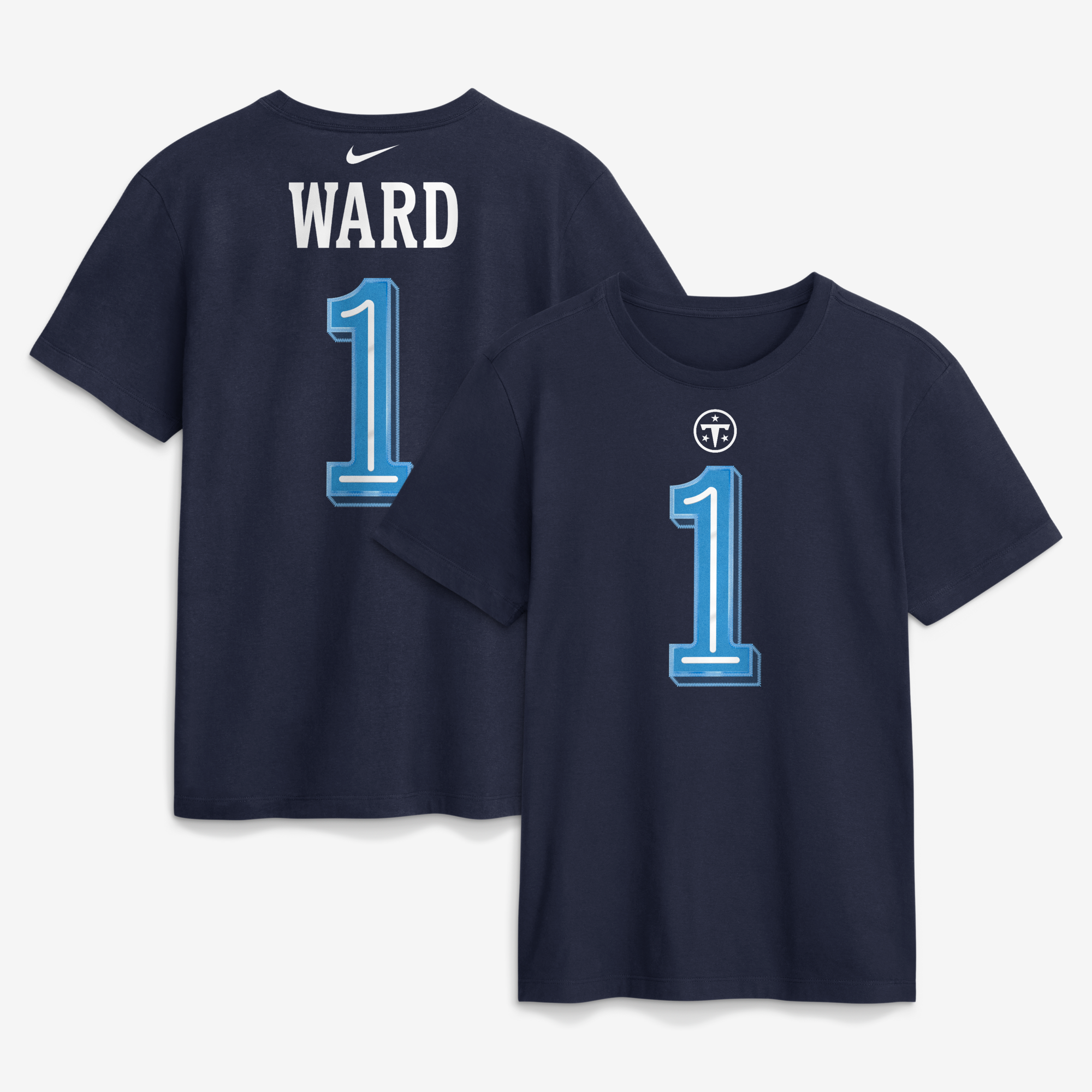 Camiseta Nike para hombre Cameron Ward Azul marino Tennessee Titans Colección Rivalidades 2026 Camiseta con nombre y número del jugador