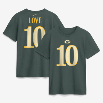 Men's Nike Jordan Love Green Green Bay Packers 2026 Rivalries Collection Player Name & Number T-Shirt