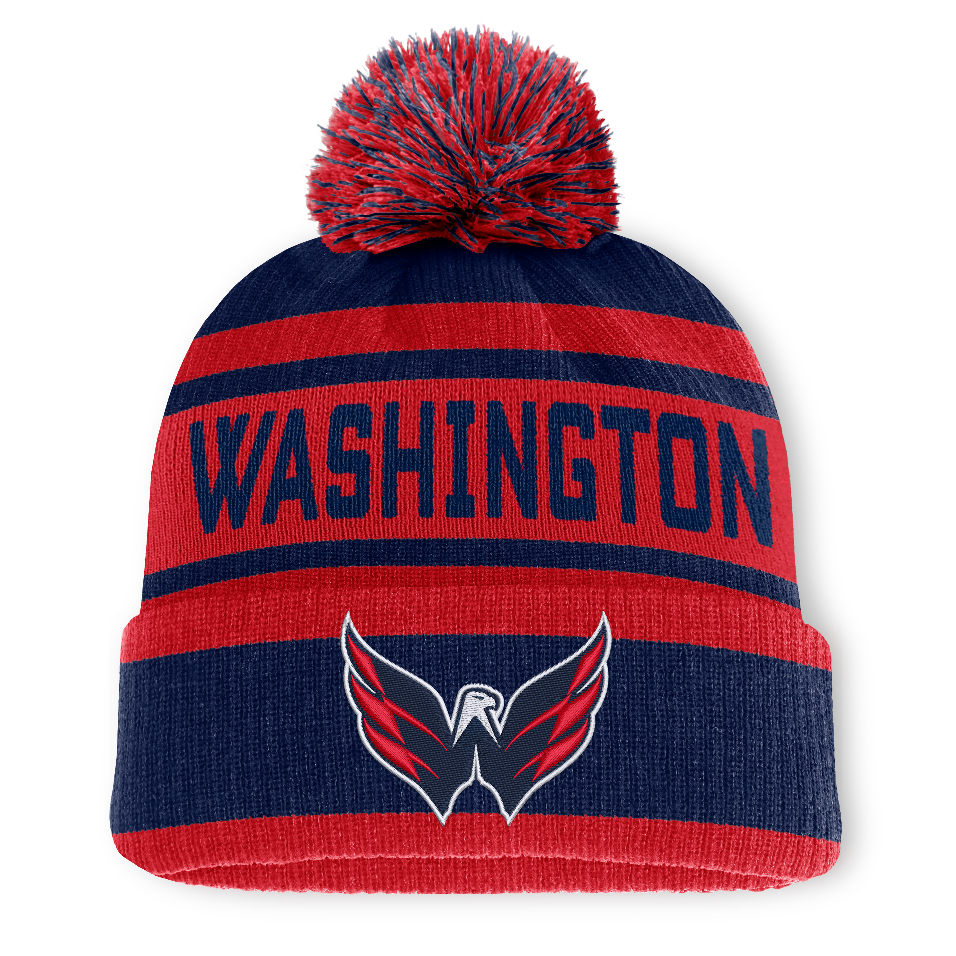 Men's Fanatics Navy/Red Washington Capitals Fundamental Cuffed Knit Hat with Pom