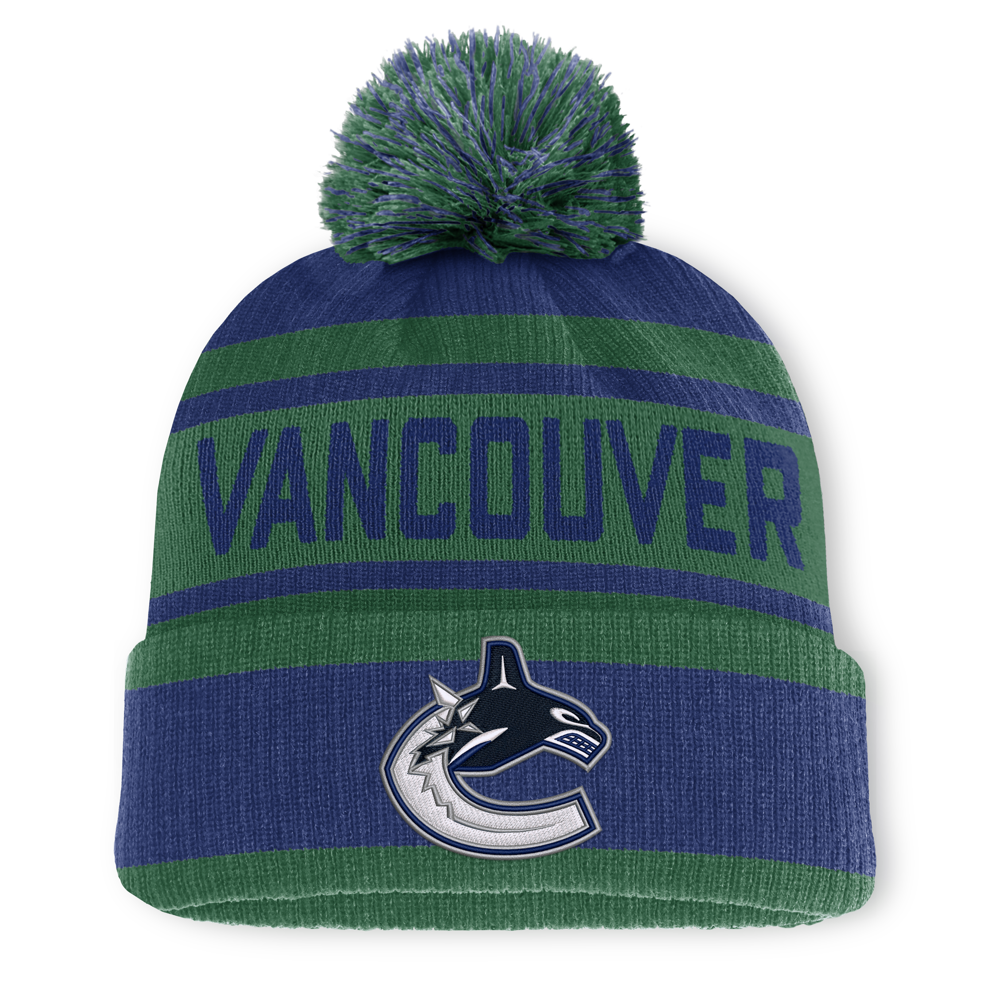Men's Fanatics Blue/Green Vancouver Canucks Fundamental Cuffed Knit Hat with Pom