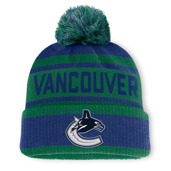 Men's Fanatics Blue/Green Vancouver Canucks Fundamental Cuffed Knit Hat with Pom
