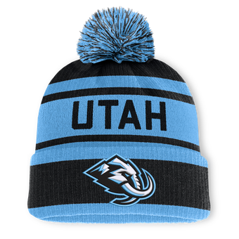 Men's Fanatics Black/Light Blue Utah Mammoth Fundamental Cuffed Knit Hat with Pom
