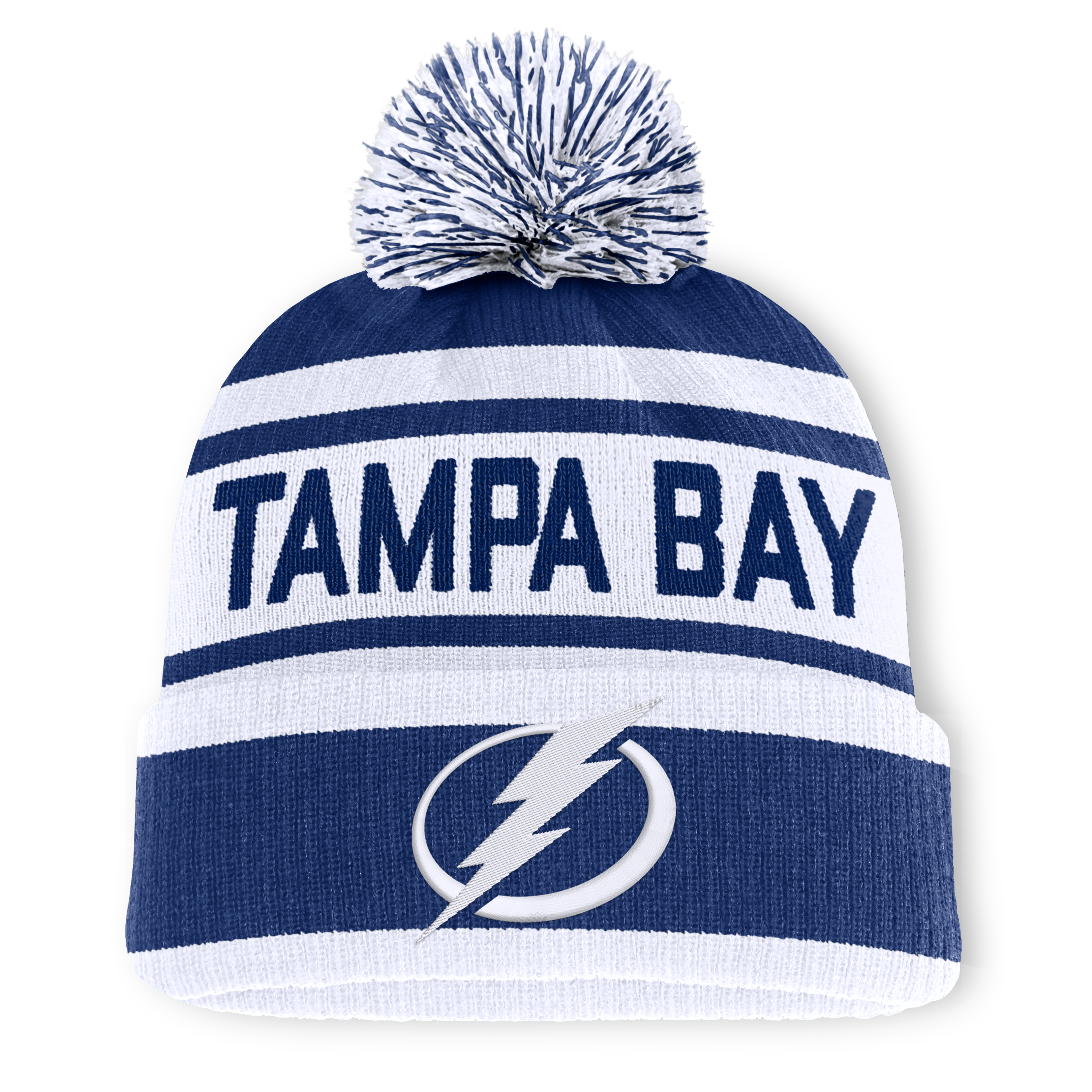 Men's Fanatics Blue/White Tampa Bay Lightning Fundamental Cuffed Knit Hat with Pom
