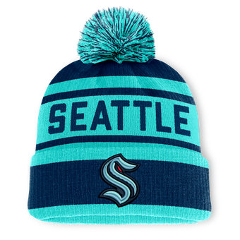 Men's Fanatics Deep Sea Blue/Light Blue Seattle Kraken Fundamental Cuffed Knit Hat with Pom