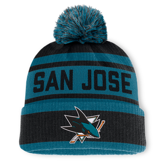Men's Fanatics Black/Teal San Jose Sharks Fundamental Cuffed Knit Hat with Pom