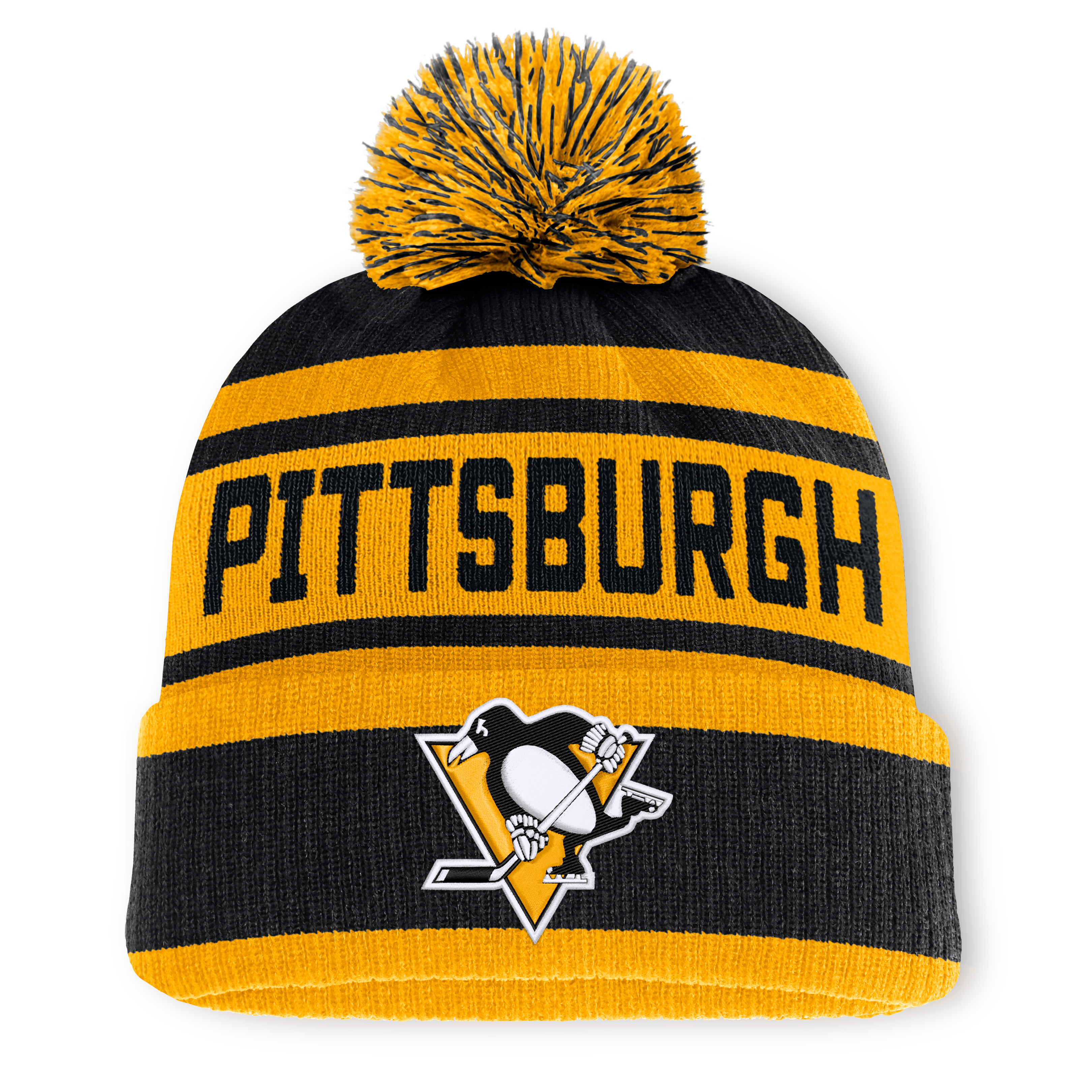 Men's Fanatics Black/Gold Pittsburgh Penguins Fundamental Cuffed Knit Hat with Pom