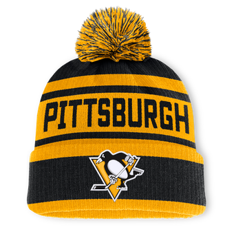 Men's Fanatics Black/Gold Pittsburgh Penguins Fundamental Cuffed Knit Hat with Pom