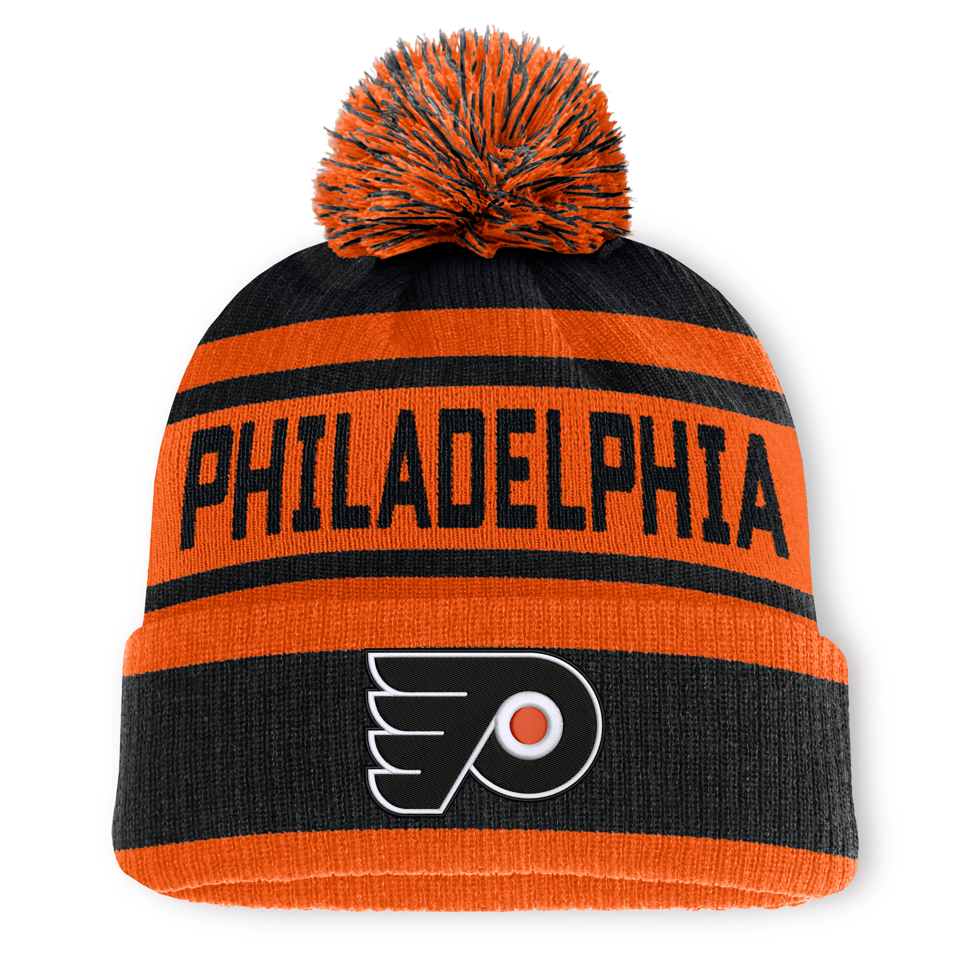 Men's Fanatics Black/Orange Philadelphia Flyers Fundamental Cuffed Knit Hat with Pom