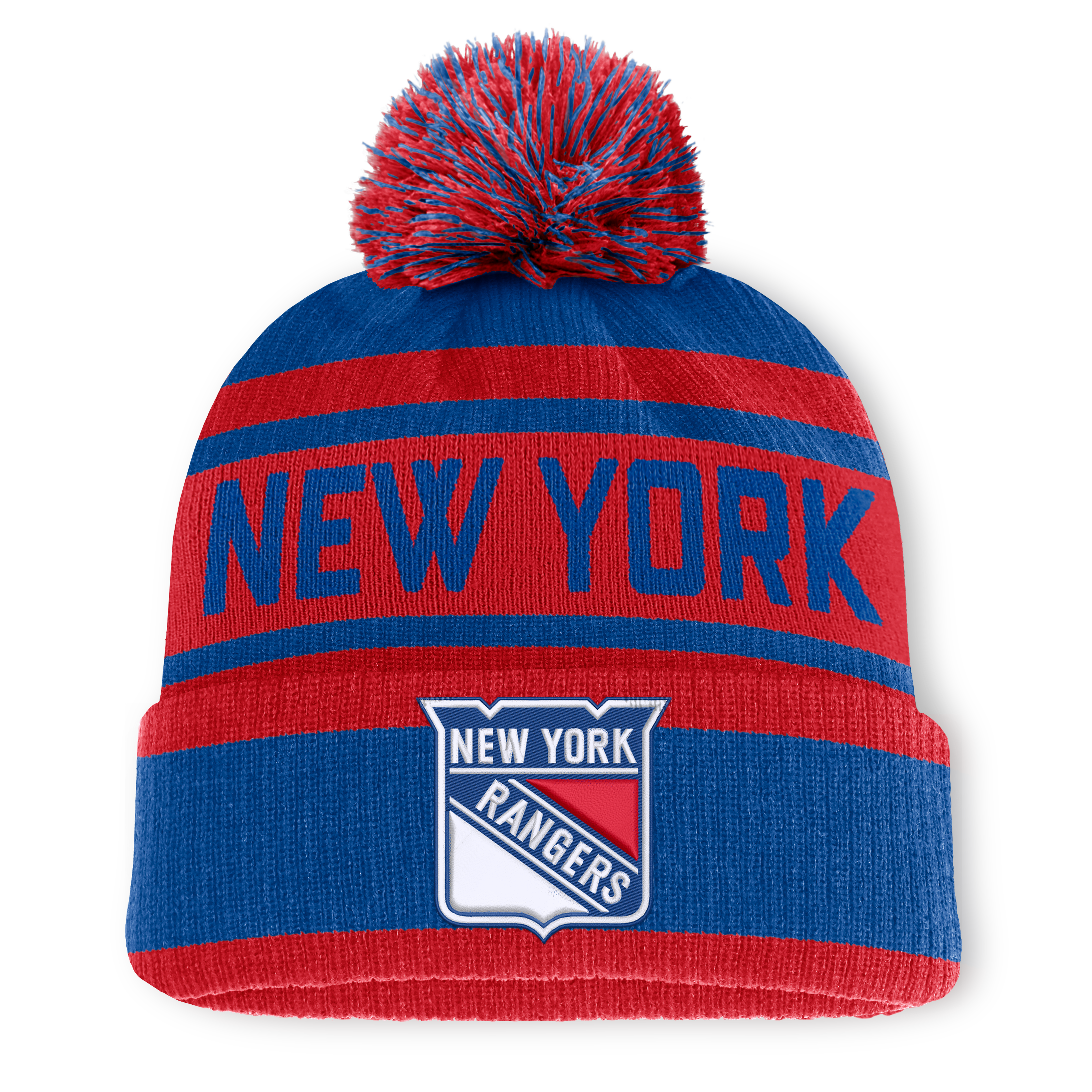 Men's Fanatics Blue/Red New York Rangers Fundamental Cuffed Knit Hat with Pom