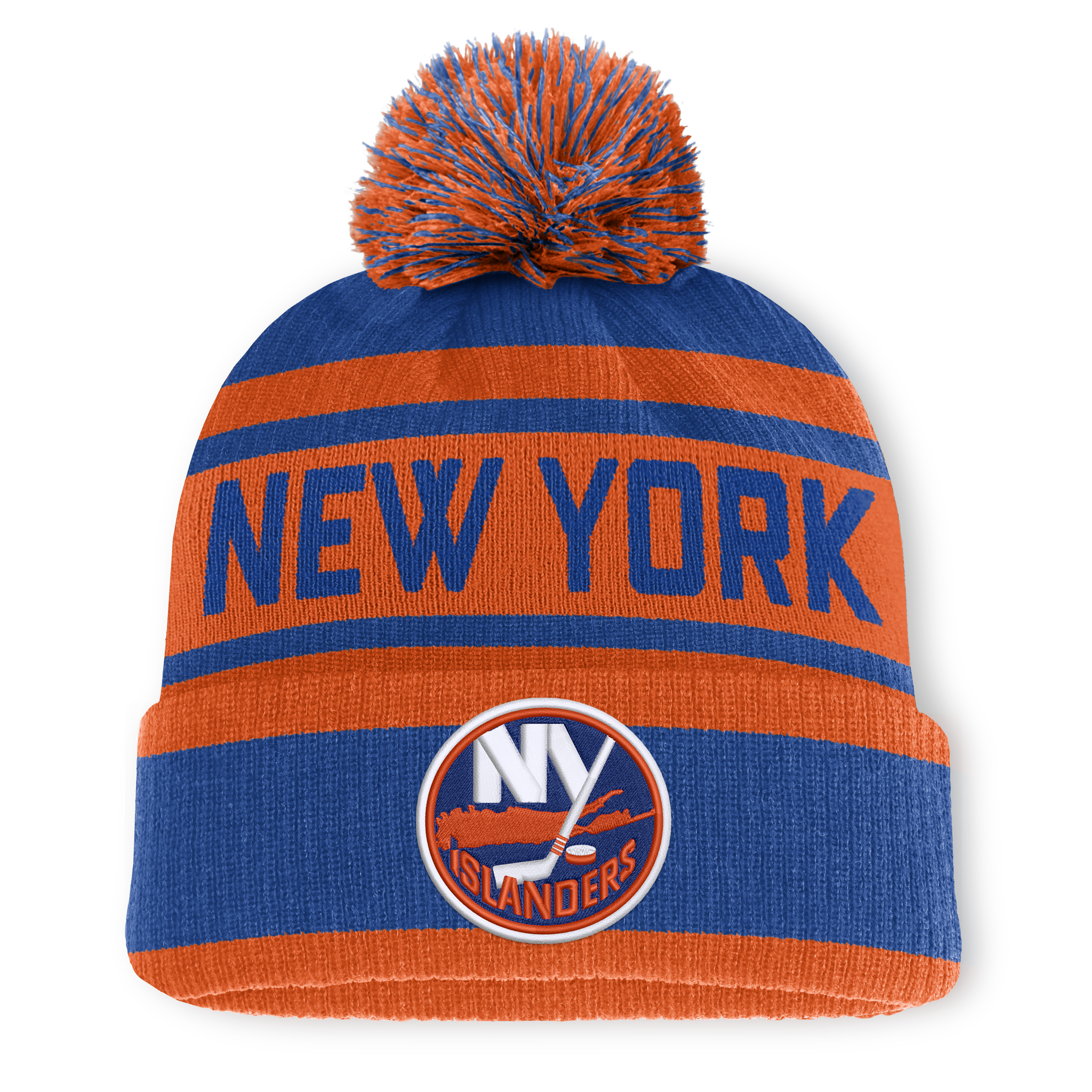 Men's Fanatics Royal/Orange New York Islanders Fundamental Cuffed Knit Hat with Pom