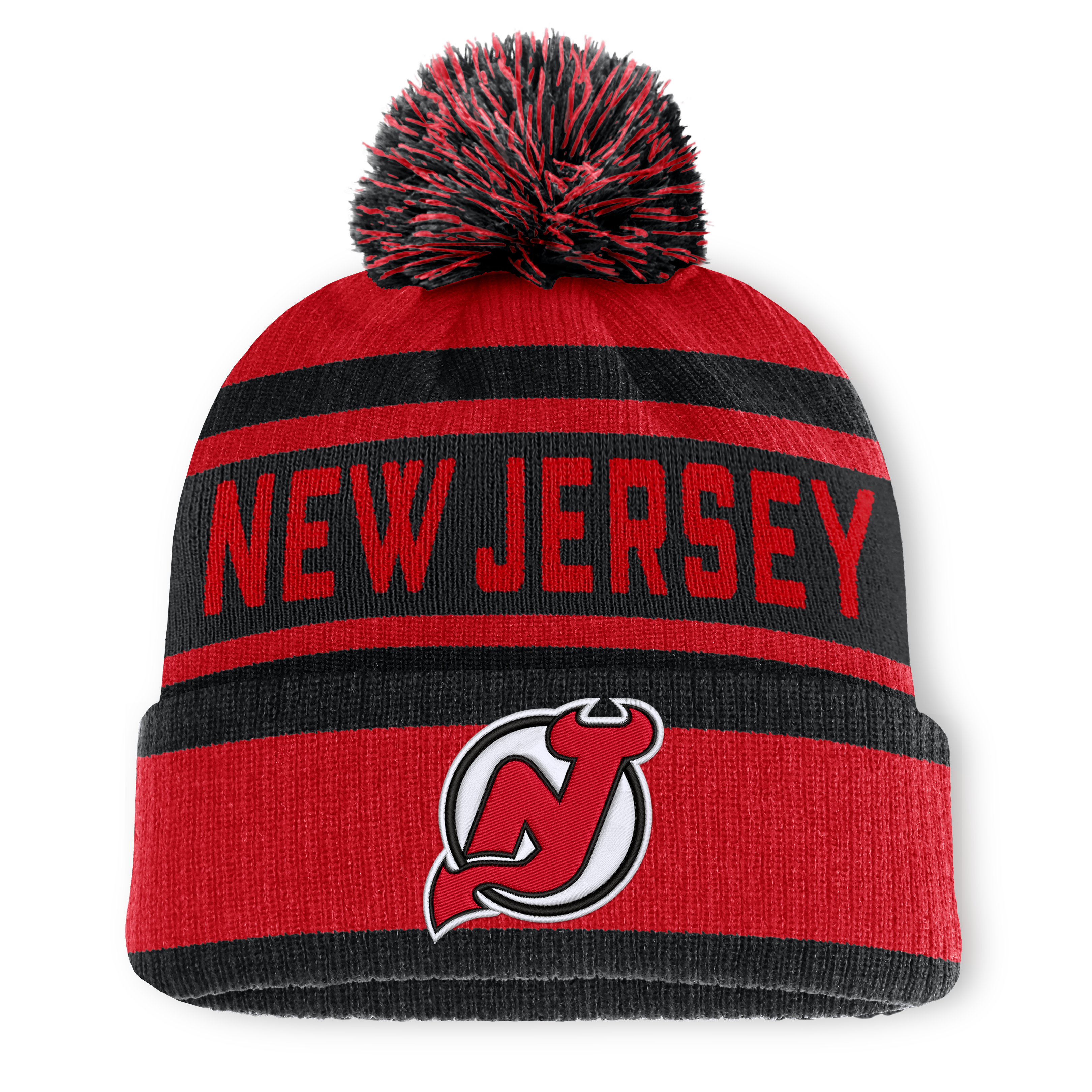 Men's Fanatics Red/Black New Jersey Devils Fundamental Cuffed Knit Hat with Pom