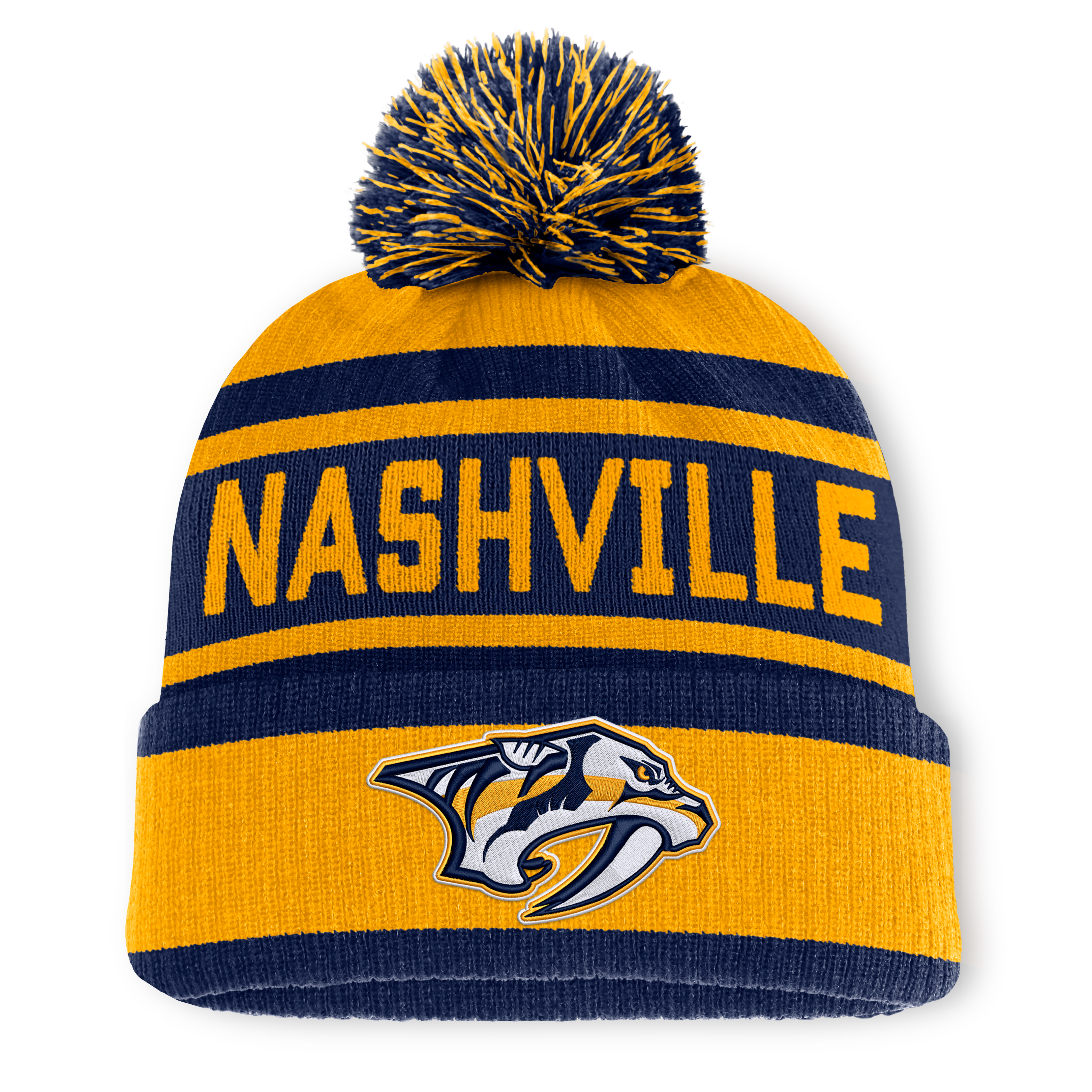 Men's Fanatics Gold/Navy Nashville Predators Fundamental Cuffed Knit Hat with Pom