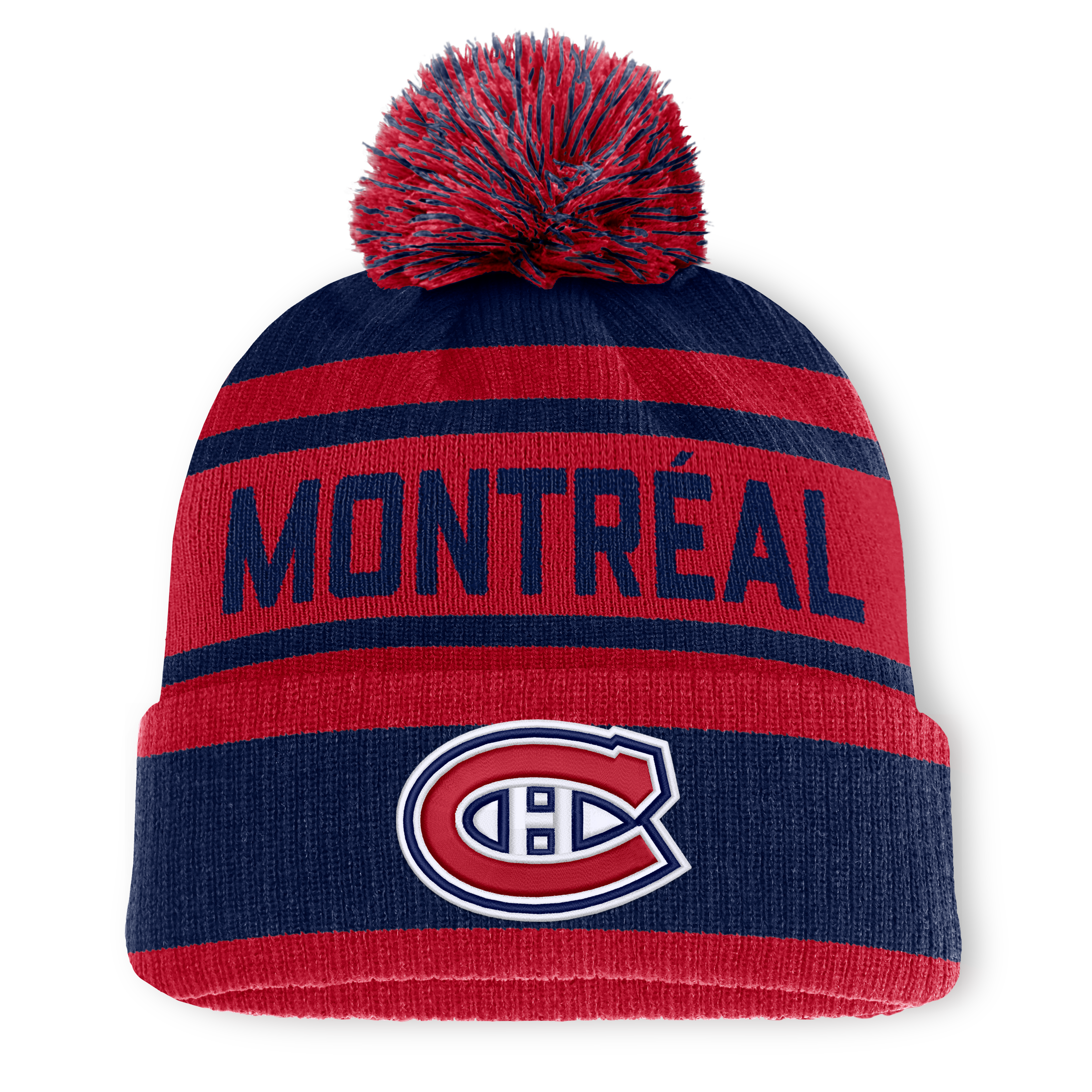 Men's Fanatics Navy/Red Montreal Canadiens Fundamental Cuffed Knit Hat with Pom