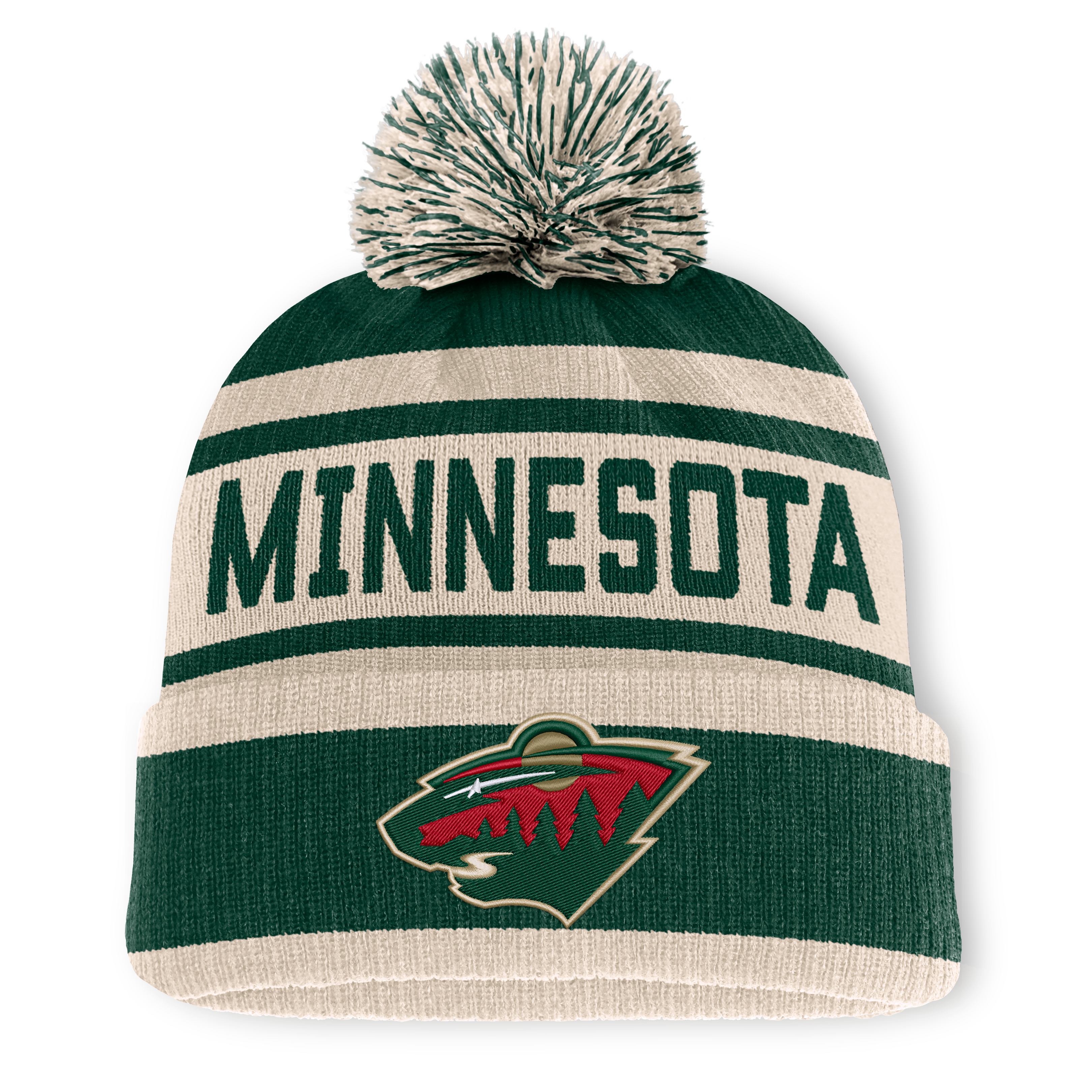 Men's Fanatics Green/Cream Minnesota Wild Fundamental Cuffed Knit Hat with Pom