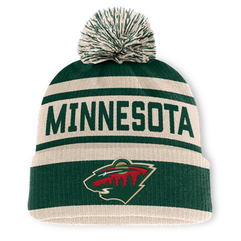 Men's Fanatics Green/Cream Minnesota Wild Fundamental Cuffed Knit Hat with Pom