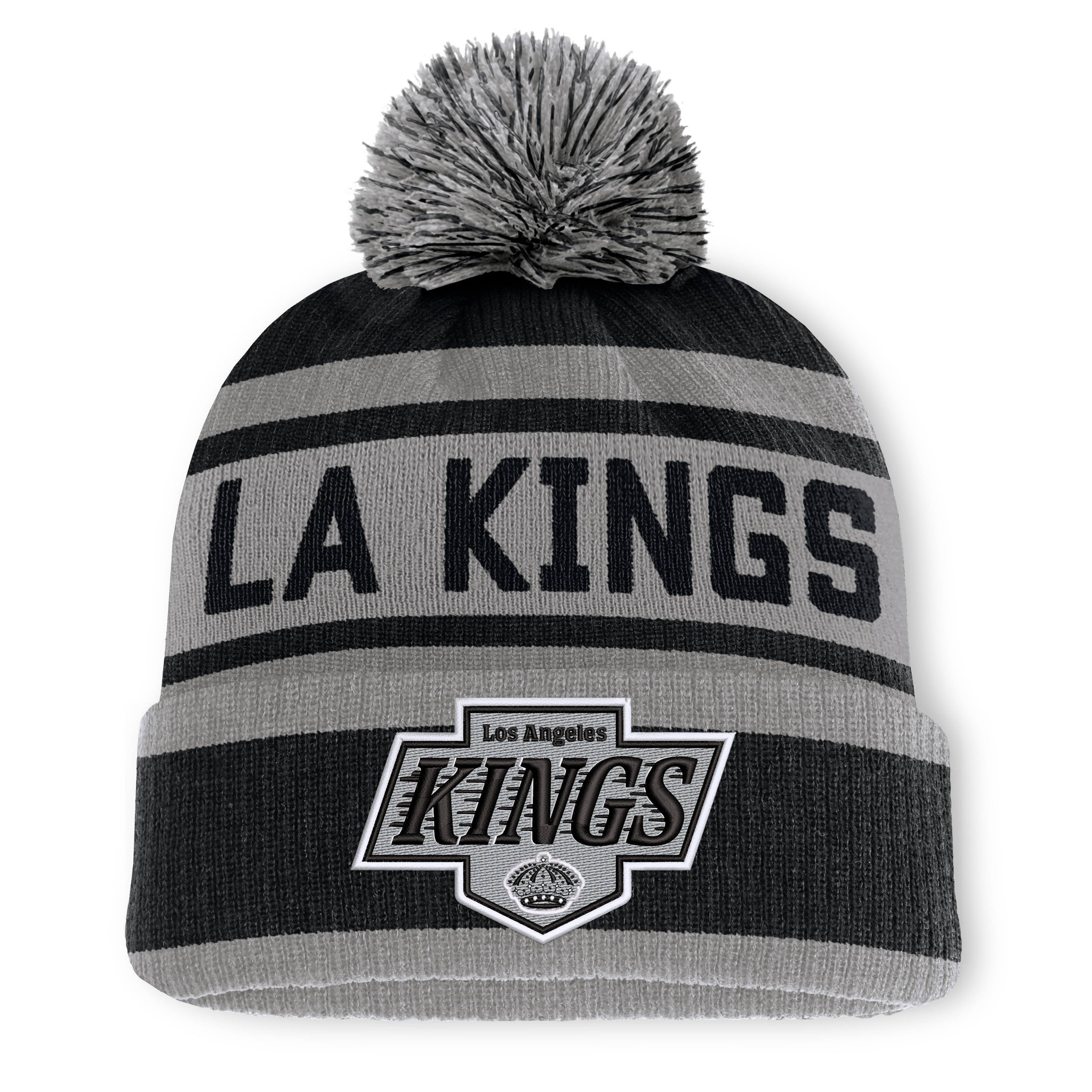 Men's Fanatics Black/Silver Los Angeles Kings Fundamental Cuffed Knit Hat with Pom