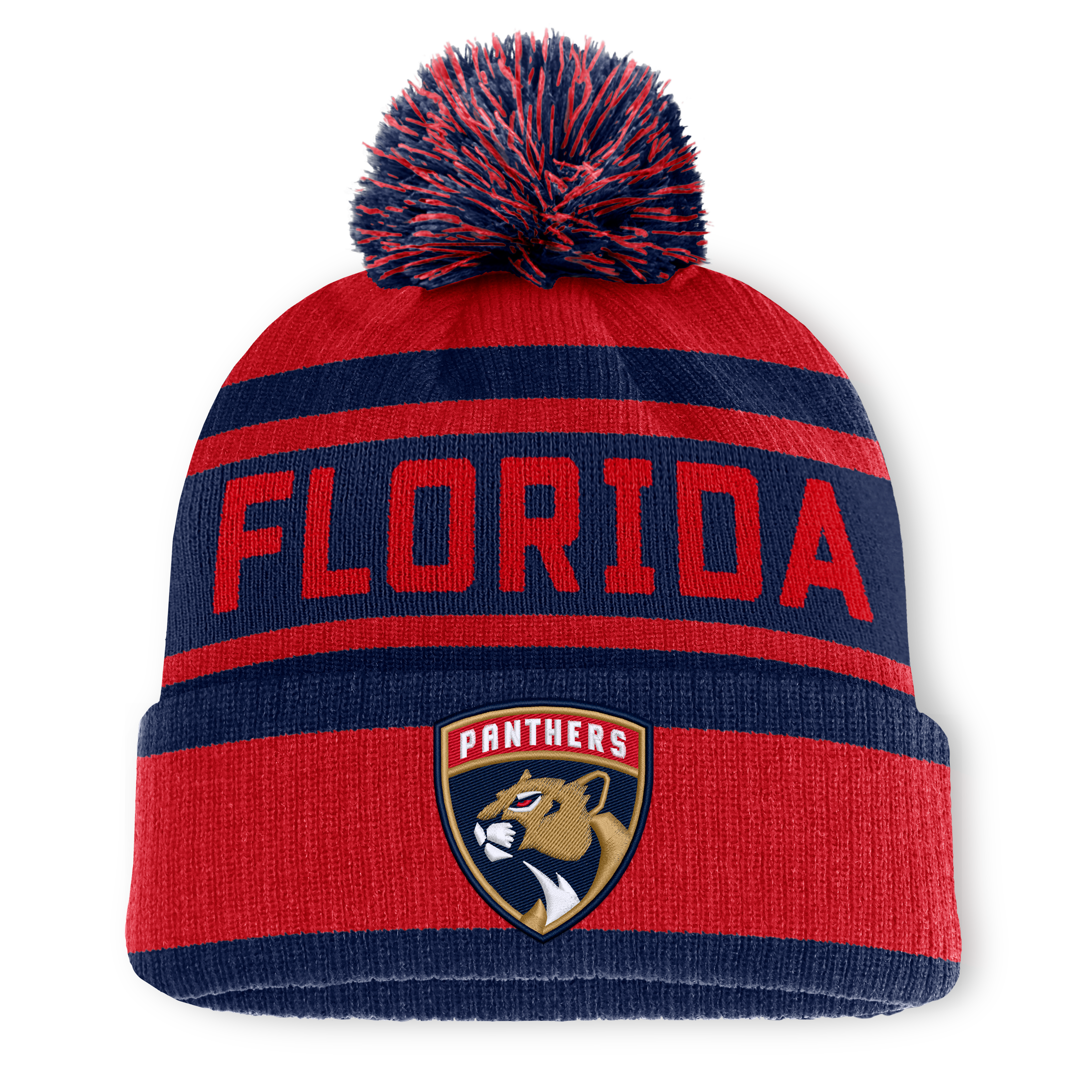 Men's Fanatics Red/Navy Florida Panthers Fundamental Cuffed Knit Hat with Pom