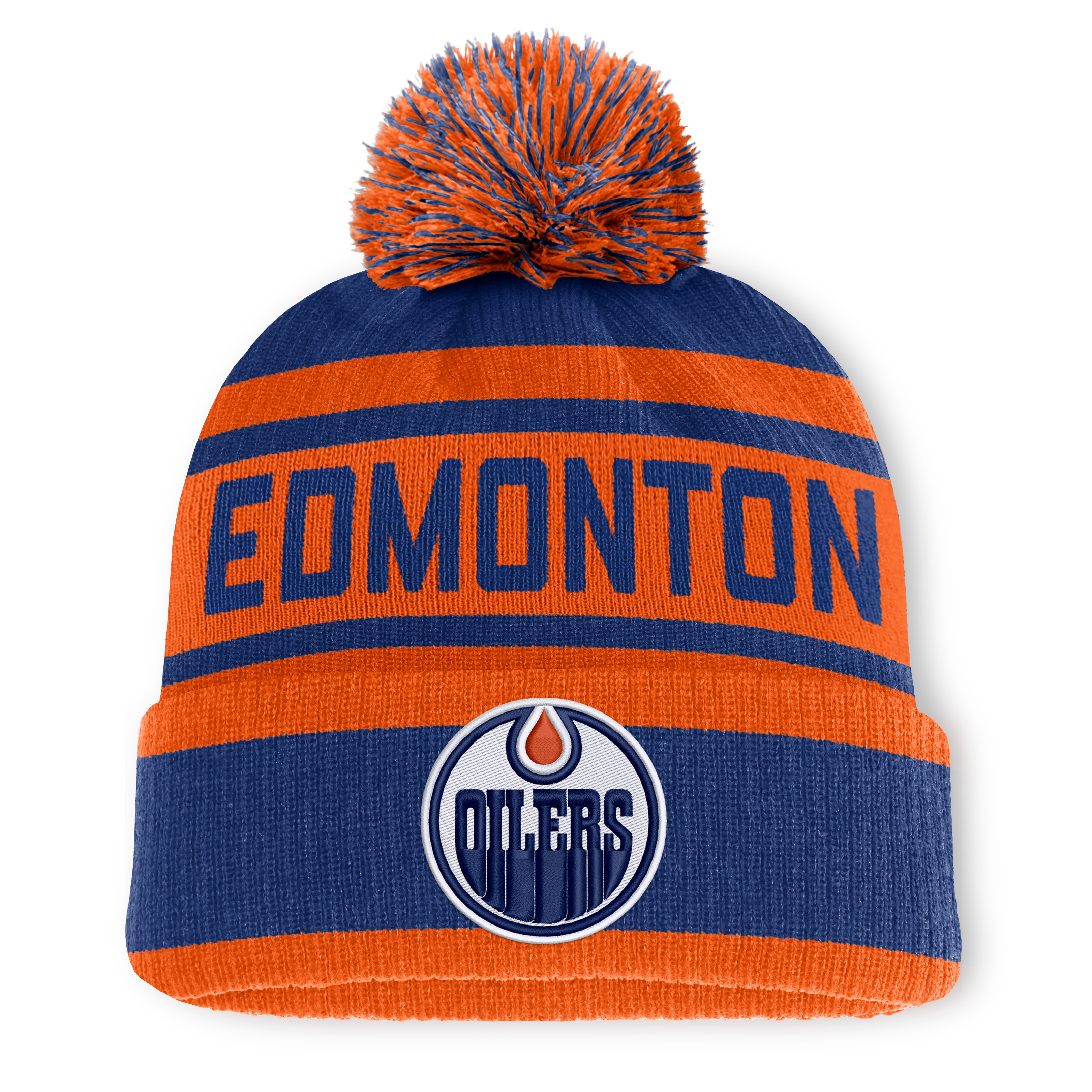 Men's Fanatics Royal/Orange Edmonton Oilers Fundamental Cuffed Knit Hat with Pom